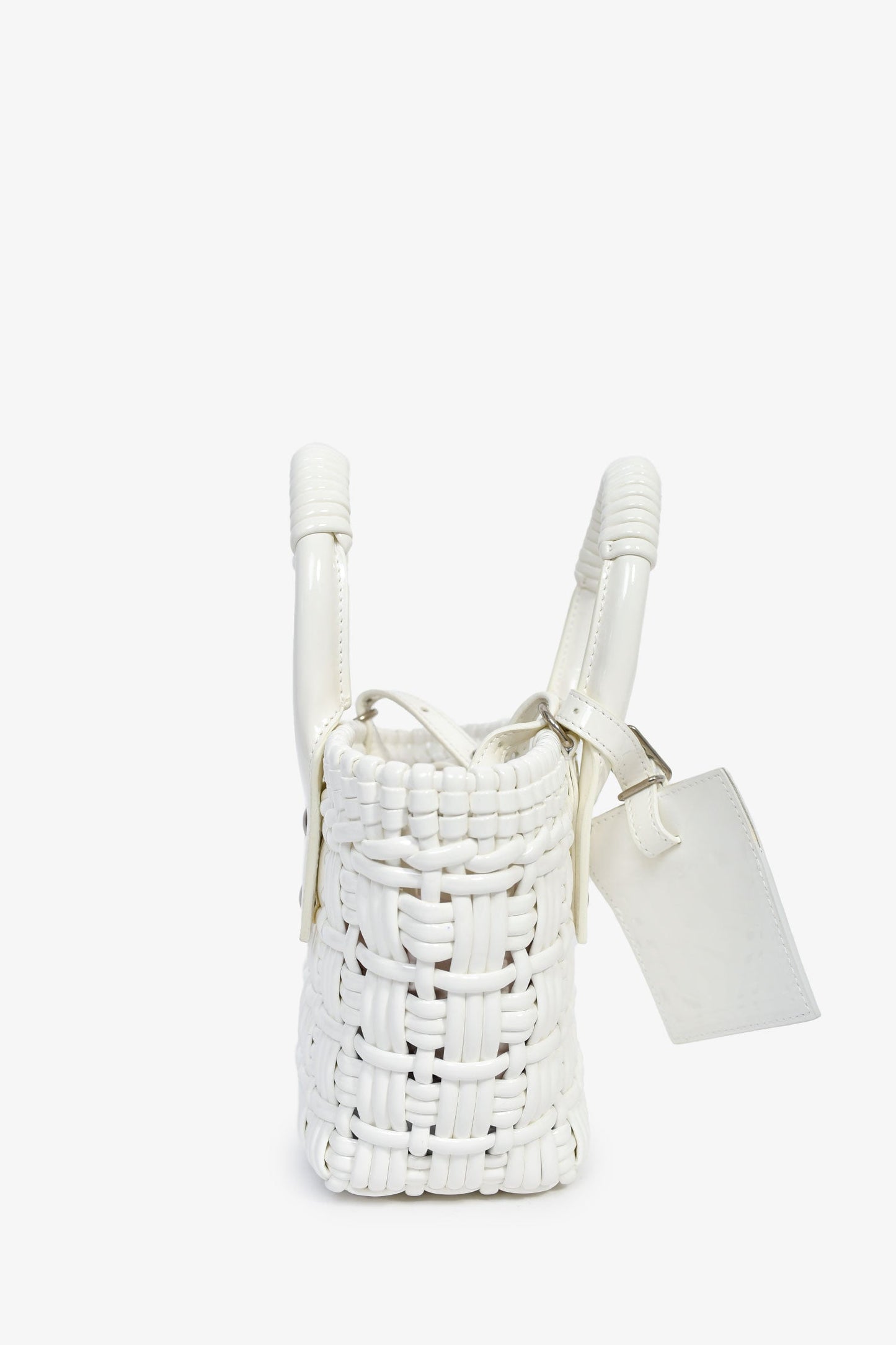 Balenciaga White Patent Woven XXS 'Bistro' Basket Bag