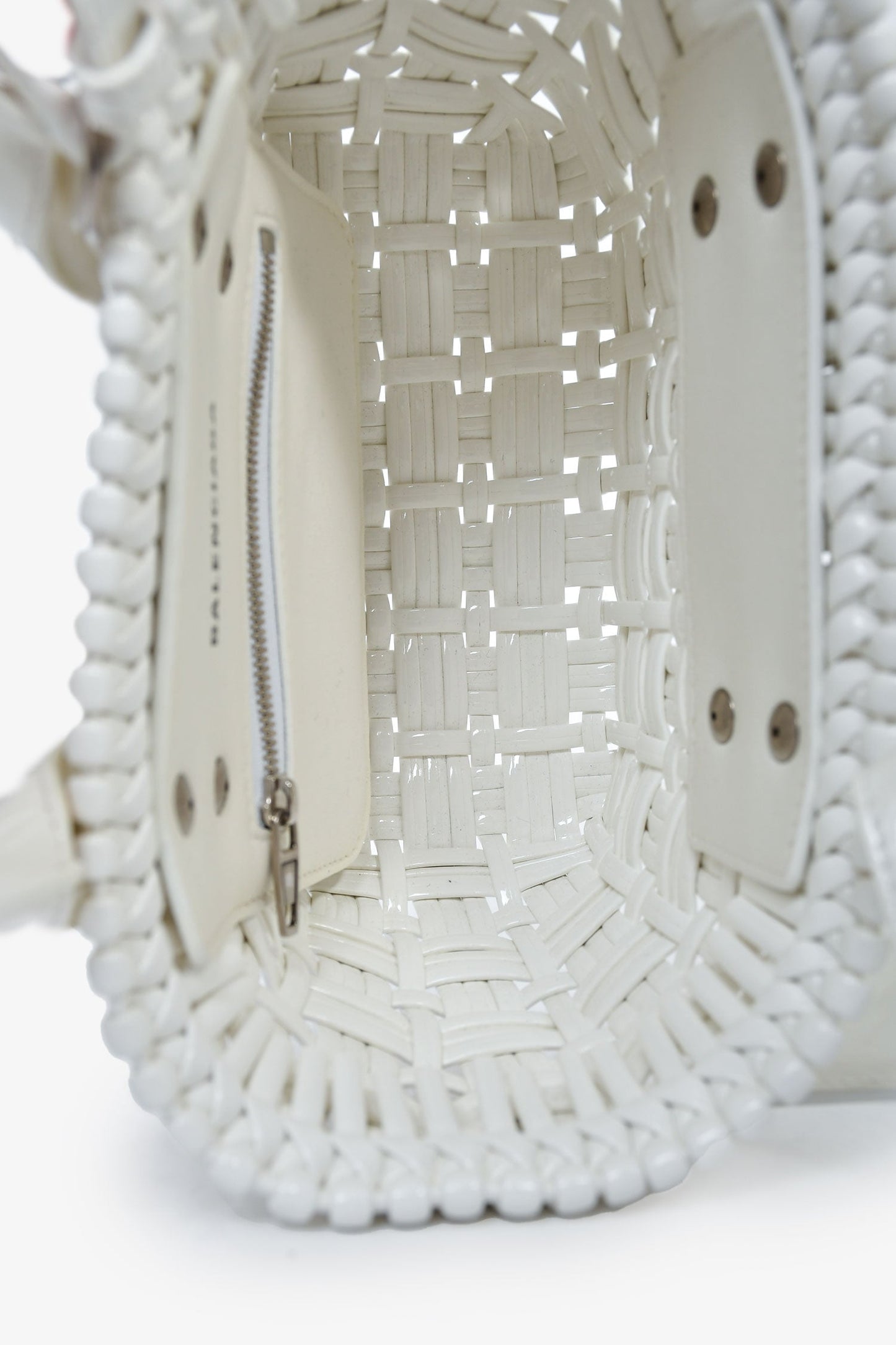 Balenciaga White Patent Woven XXS 'Bistro' Basket Bag