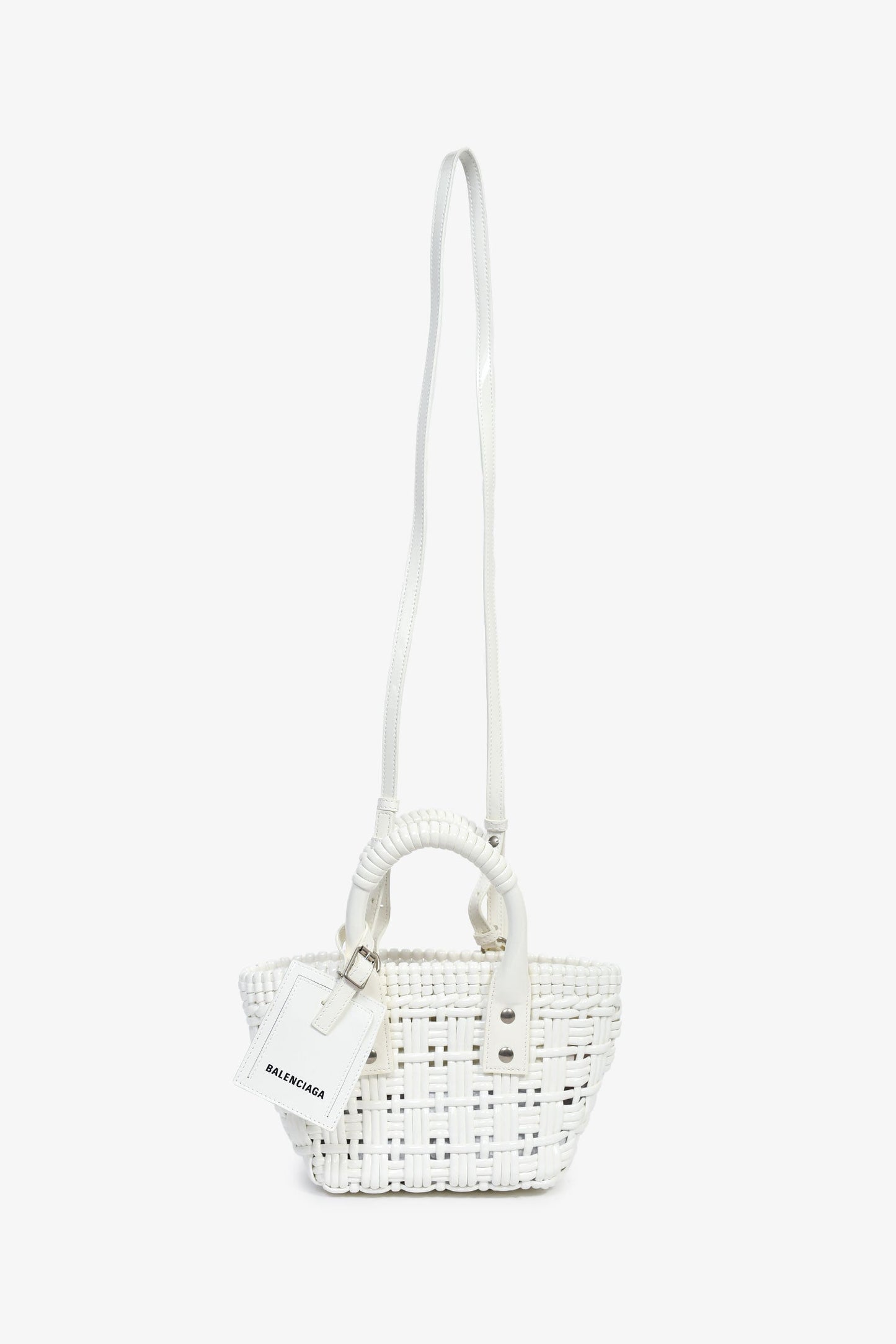 Balenciaga White Patent Woven XXS 'Bistro' Basket Bag