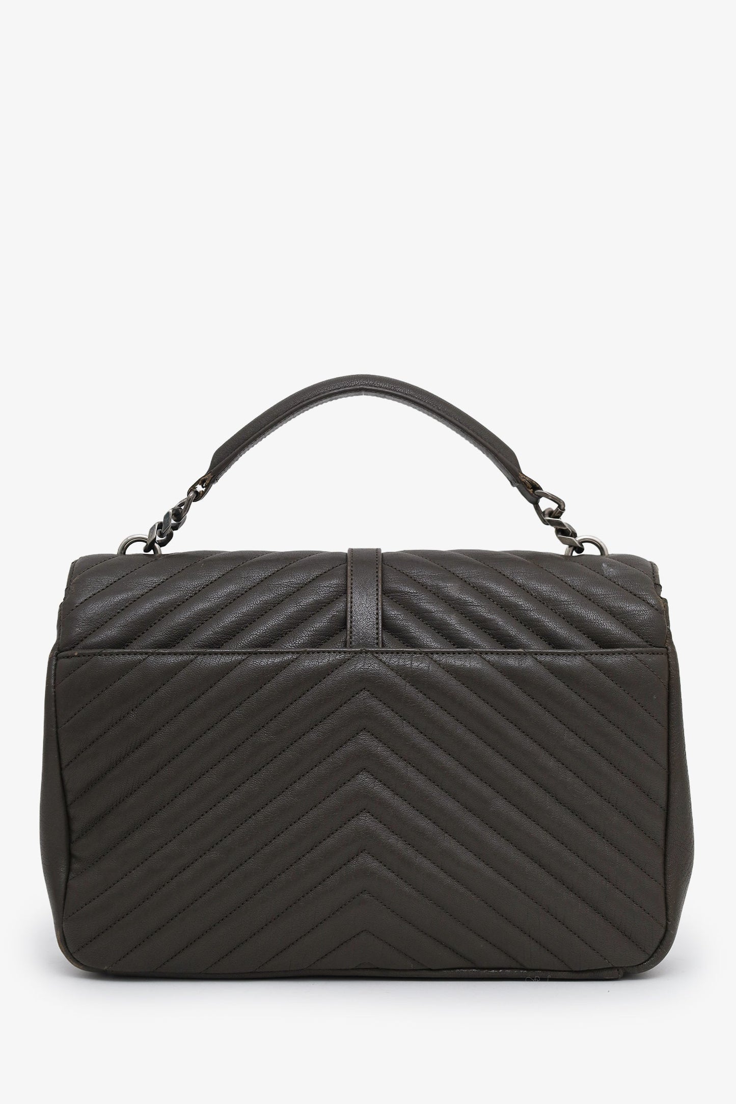 Saint Laurent Green Chevron Leather Medium College Bag With Chain