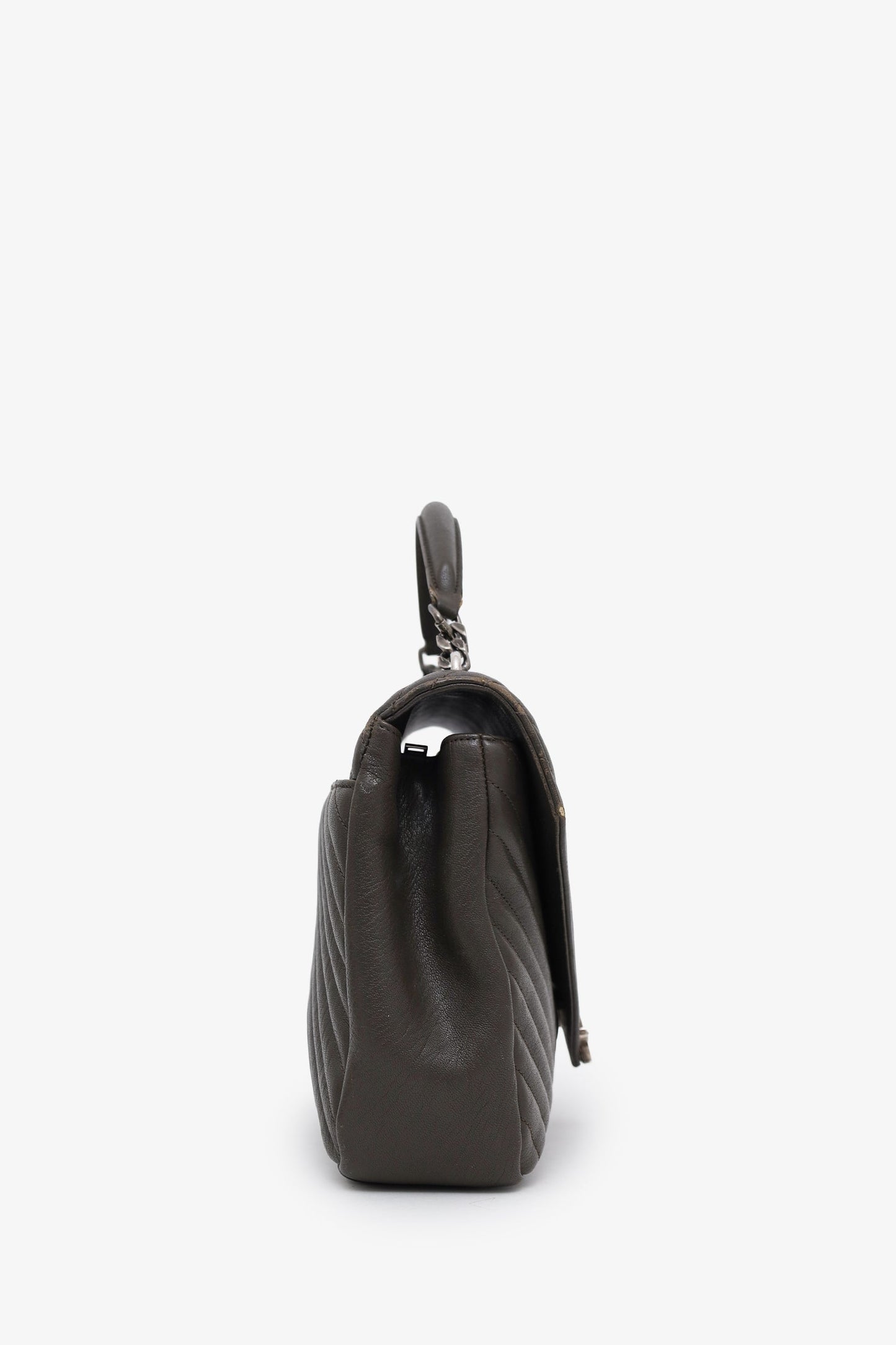 Saint Laurent Green Chevron Leather Medium College Bag With Chain