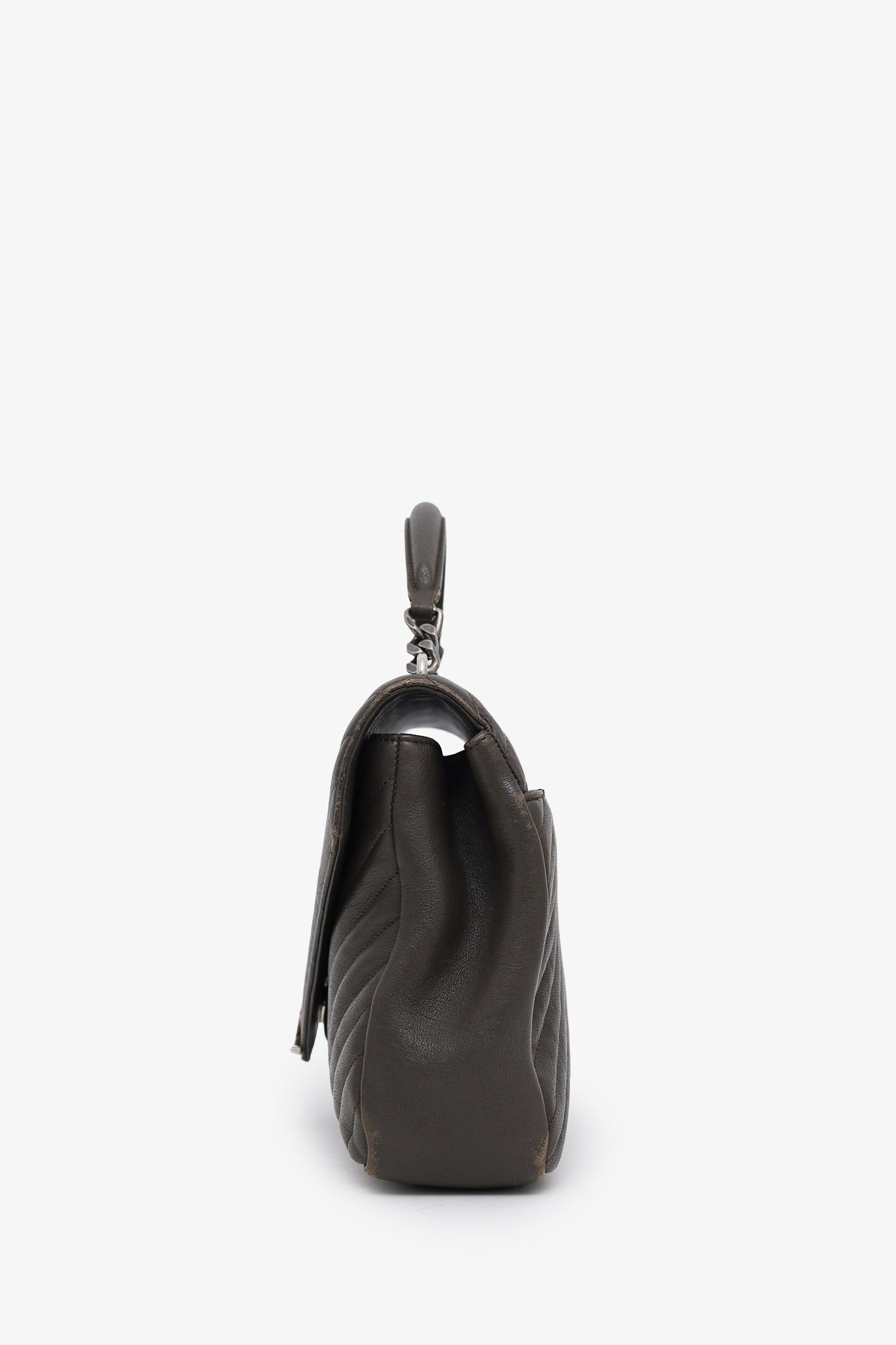 Saint Laurent Green Chevron Leather Medium College Bag With Chain