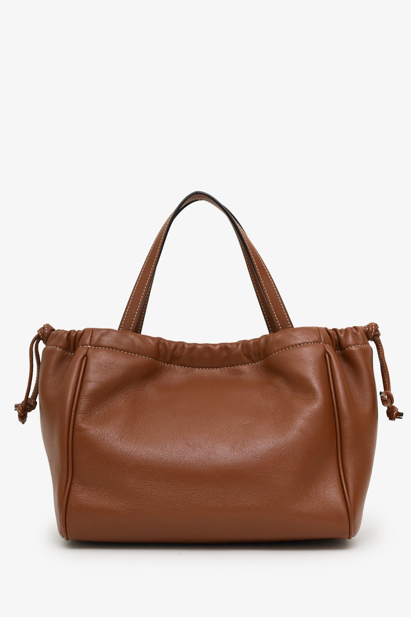 Celine 2024 Brown Leather Triomphe Cabas Drawstring Small Top Handle Bag With Strap