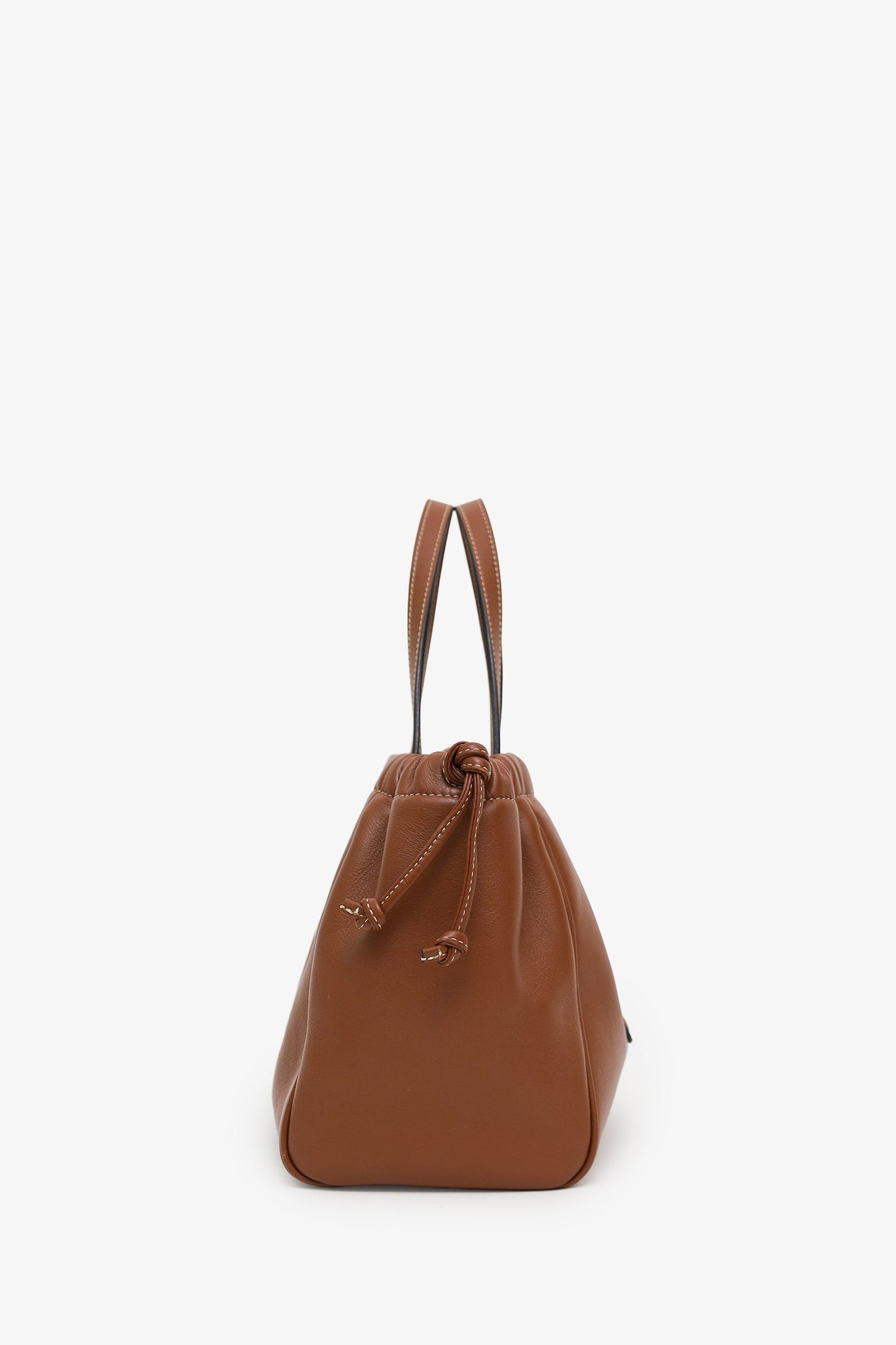 Celine 2024 Brown Leather Triomphe Cabas Drawstring Small Top Handle Bag With Strap