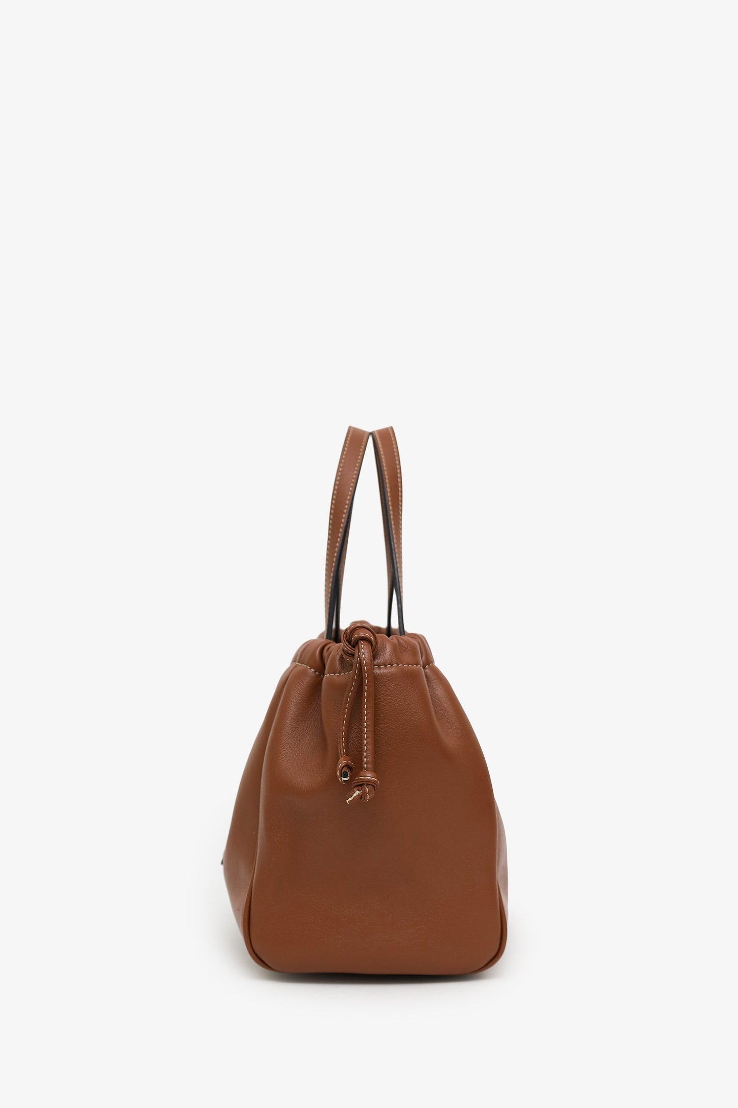 Celine 2024 Brown Leather Triomphe Cabas Drawstring Small Top Handle Bag With Strap