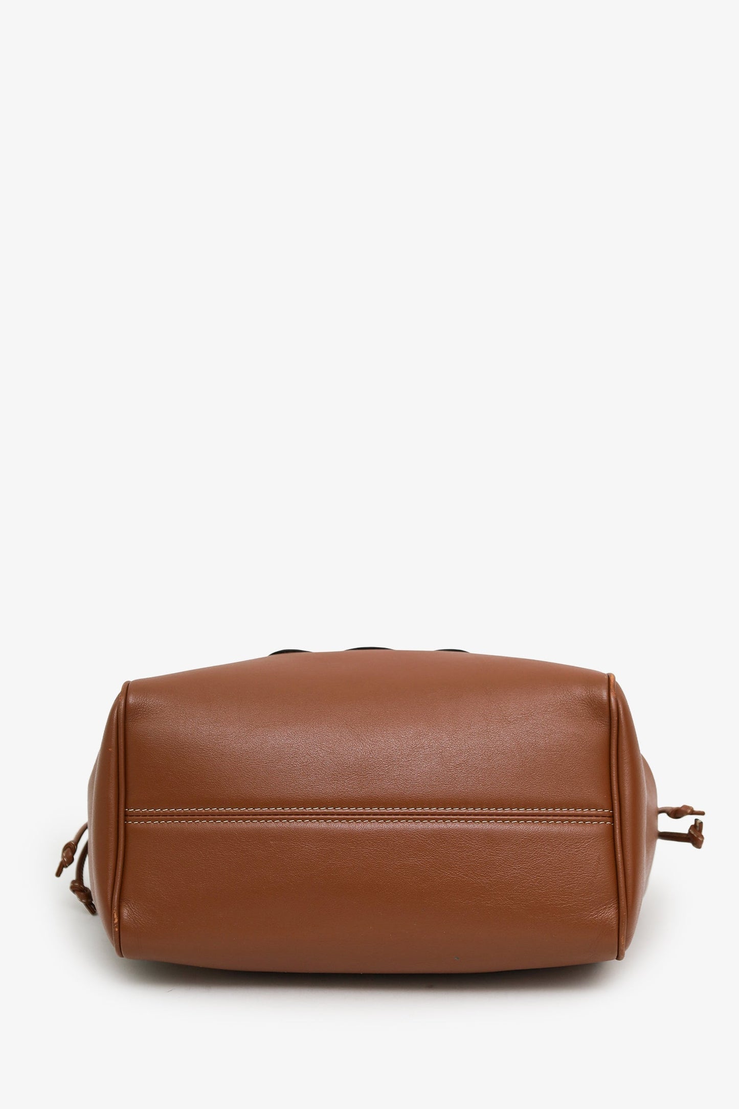 Celine 2024 Brown Leather Triomphe Cabas Drawstring Small Top Handle Bag With Strap