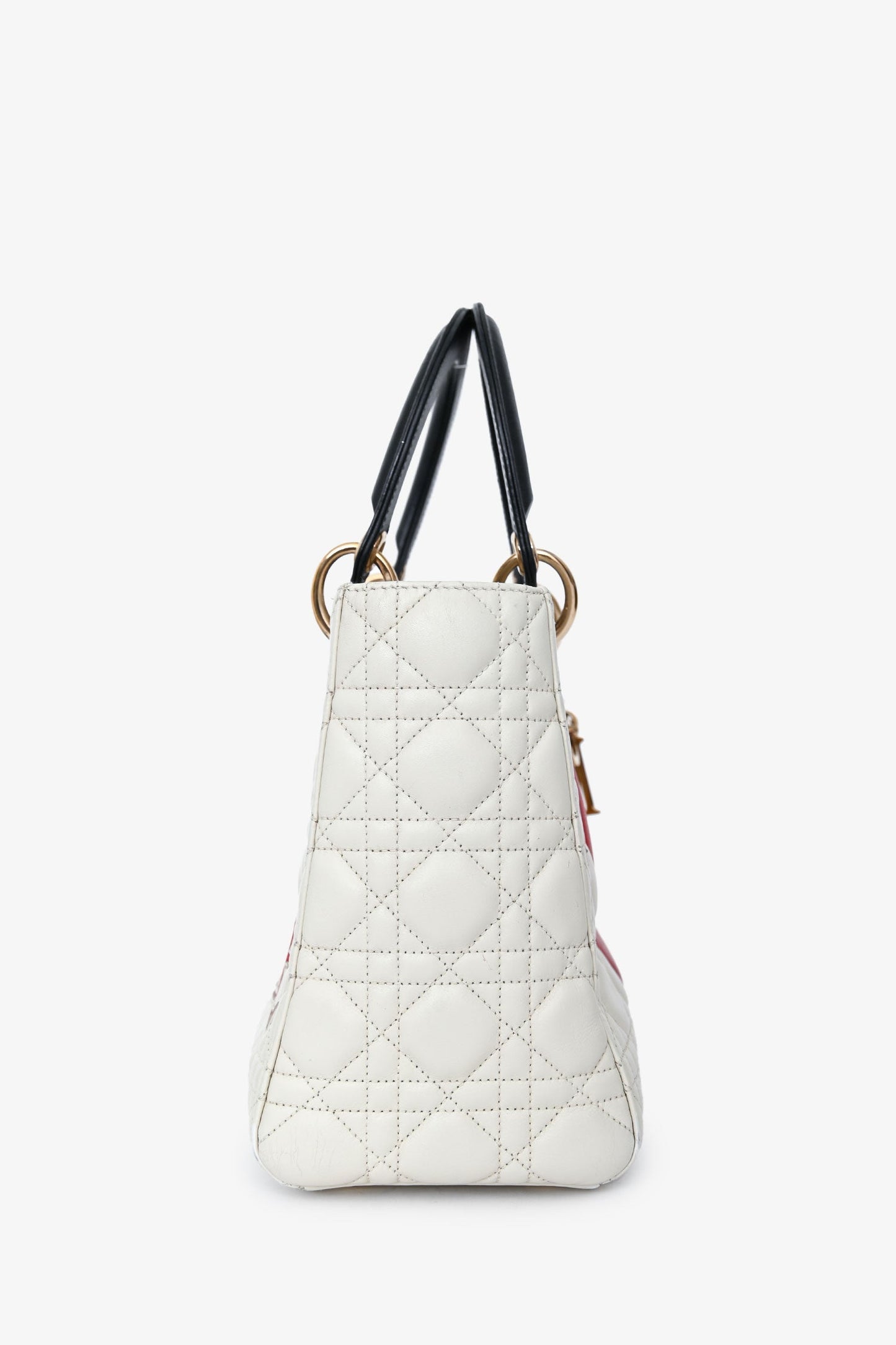 Christian Dior 2019 White Leather Cannage 'Je T'Aime' Medium Lady Dior With Strap
