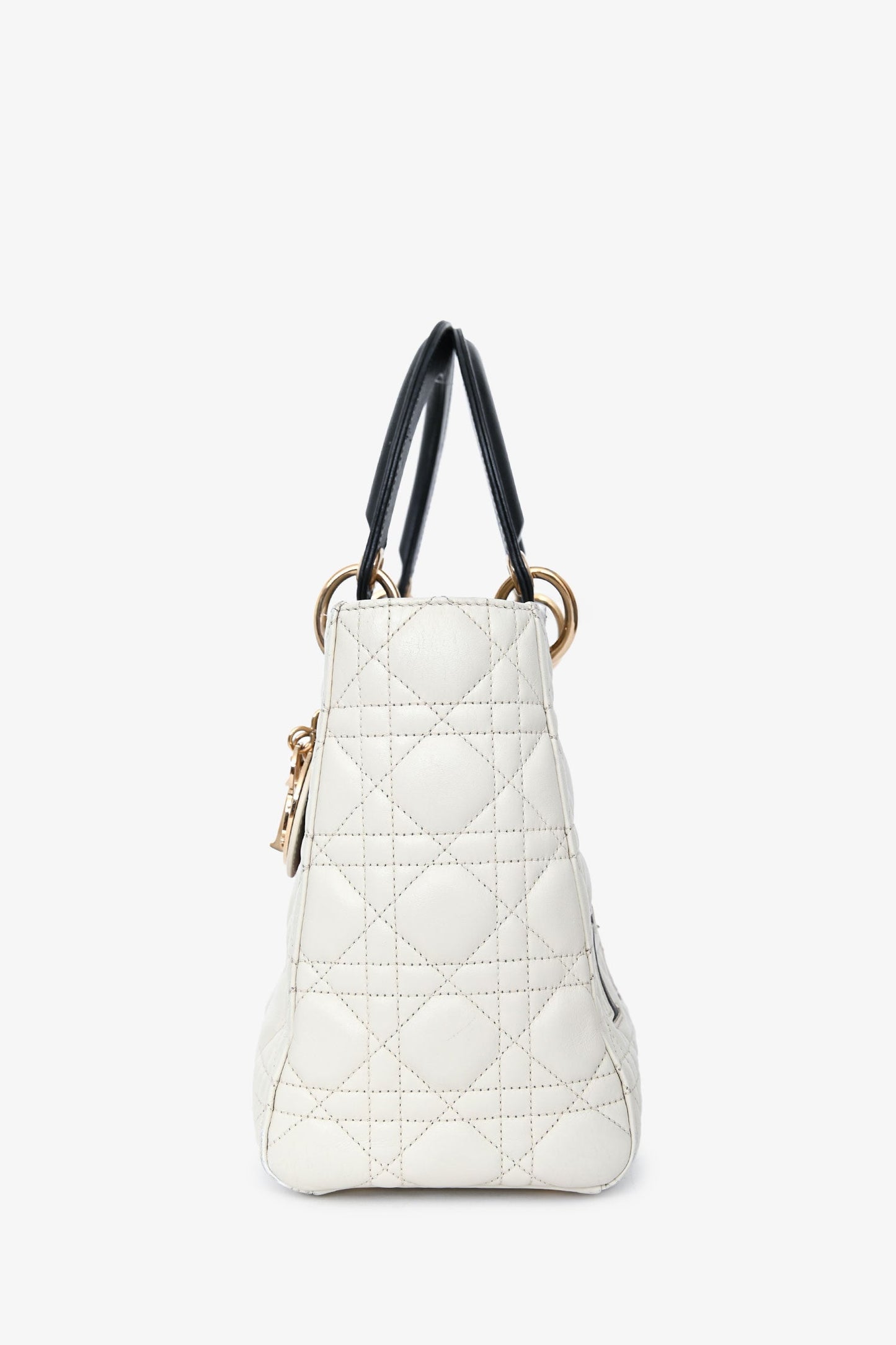 Christian Dior 2019 White Leather Cannage 'Je T'Aime' Medium Lady Dior With Strap