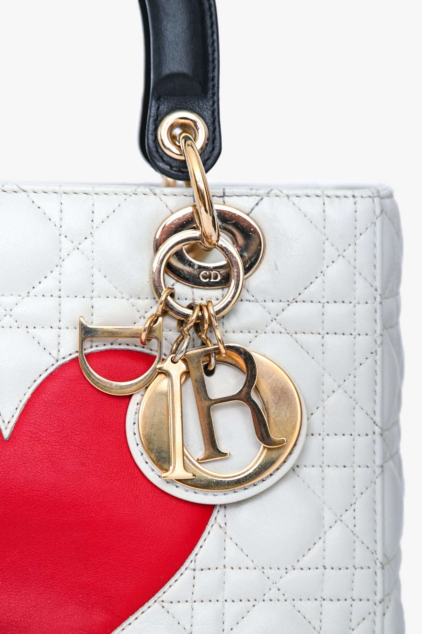Christian Dior 2019 White Leather Cannage 'Je T'Aime' Medium Lady Dior With Strap