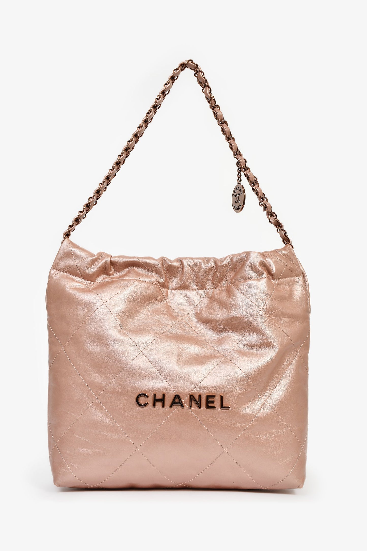 Chanel™ Rose Gold Pink '22' Bag With Pouch
