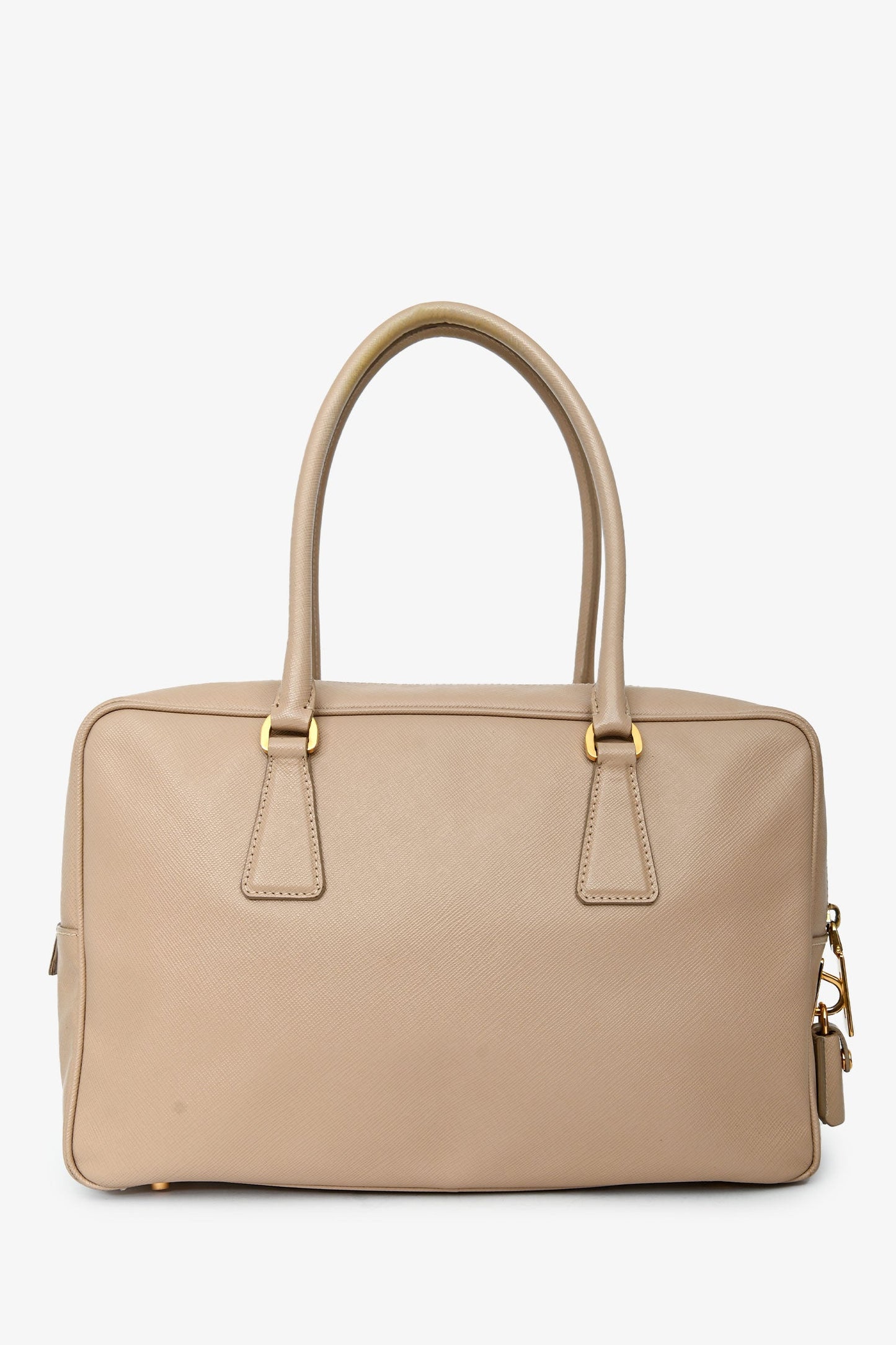 Prada Beige Saffiano Leather Lux Bauletto Top Handle