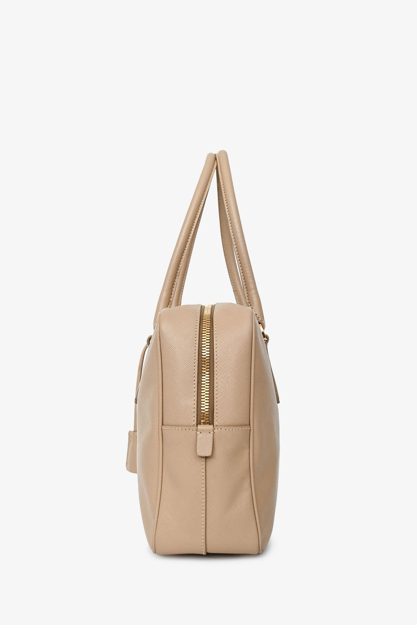 Prada Beige Saffiano Leather Lux Bauletto Top Handle