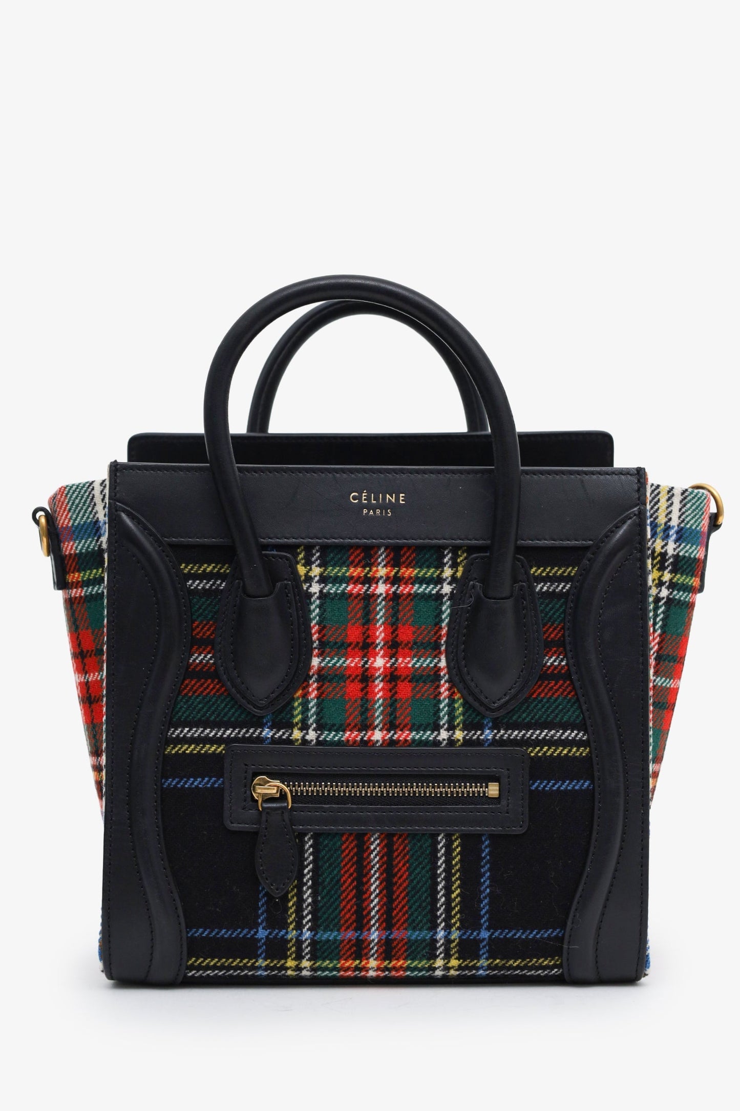 Celine 2017 Plaid Print Tartan Nano Luggage Tote Bag With Strap