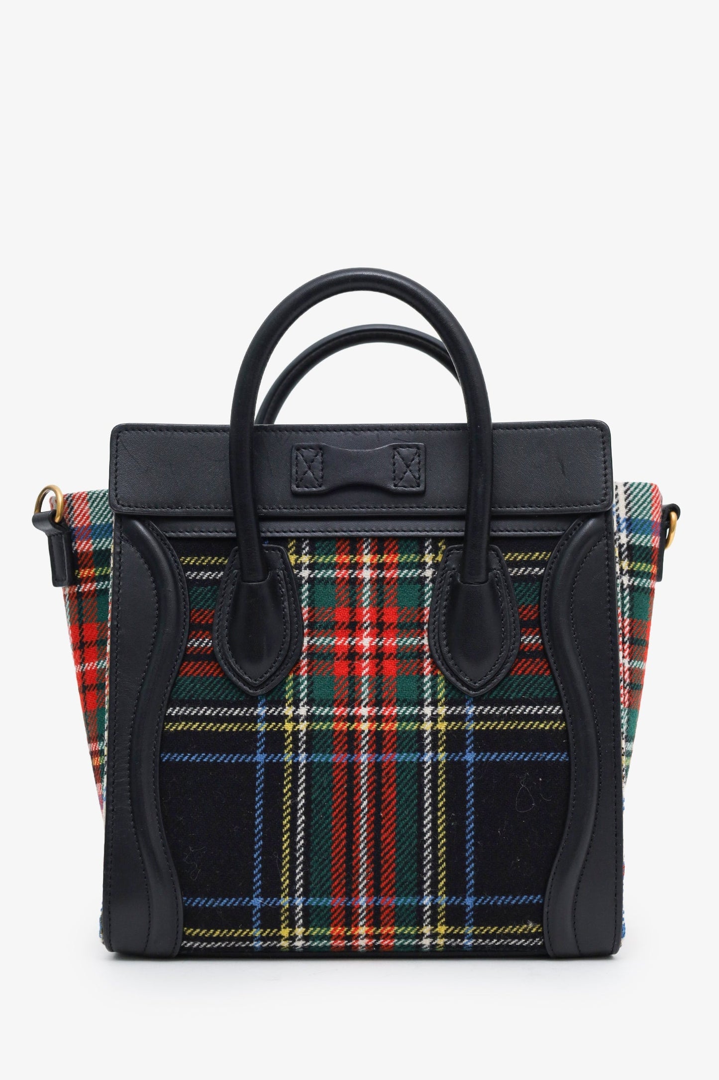 Celine 2017 Plaid Print Tartan Nano Luggage Tote Bag With Strap