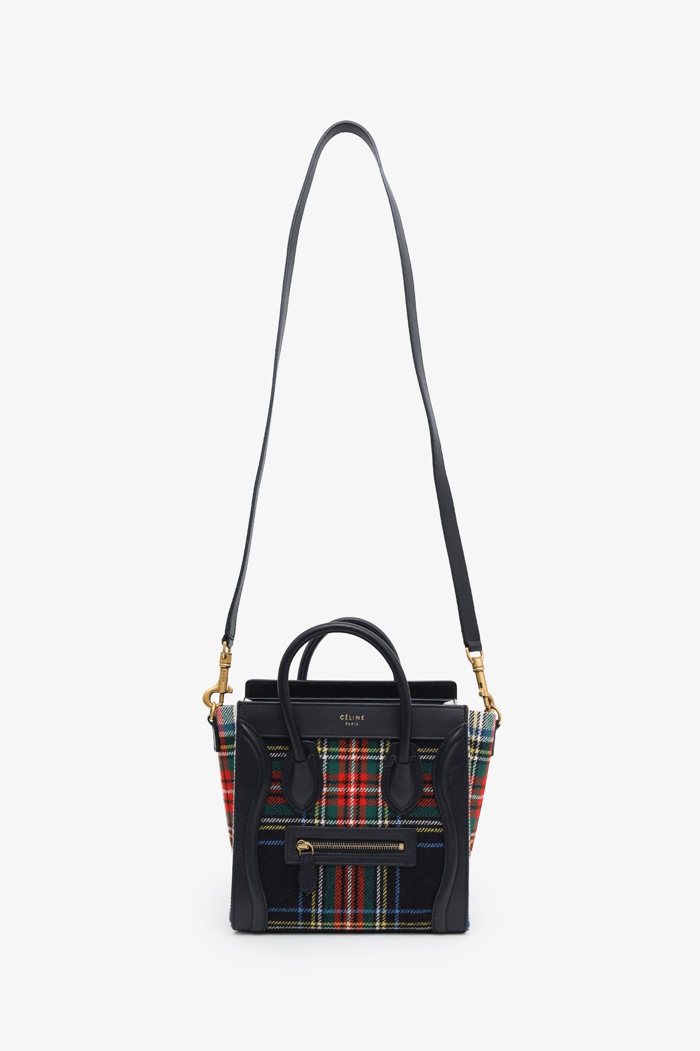 Celine 2017 Plaid Print Tartan Nano Luggage Tote Bag With Strap