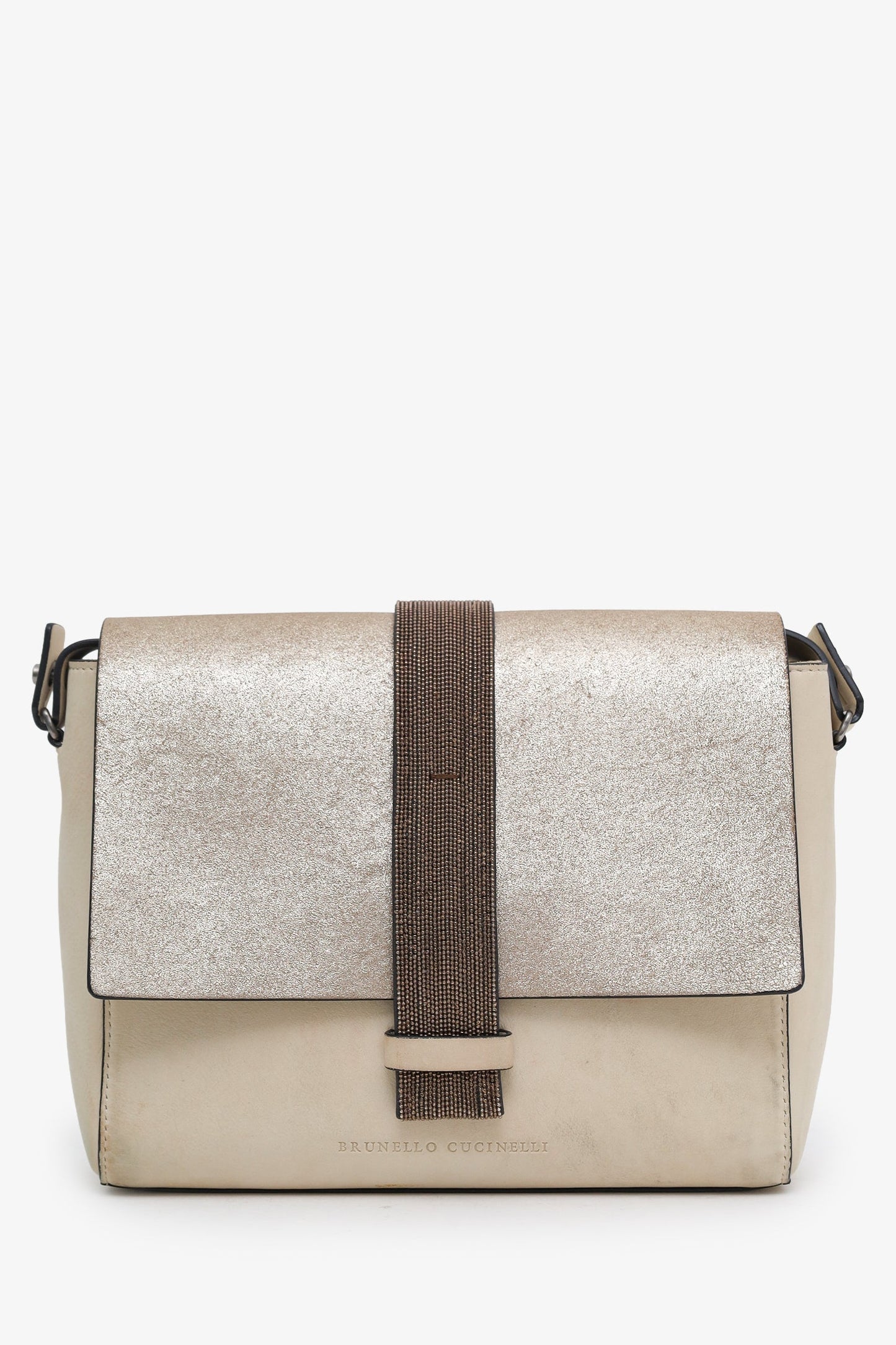 Brunello Cucinelli Cream Leather Monili Crossbody Bag