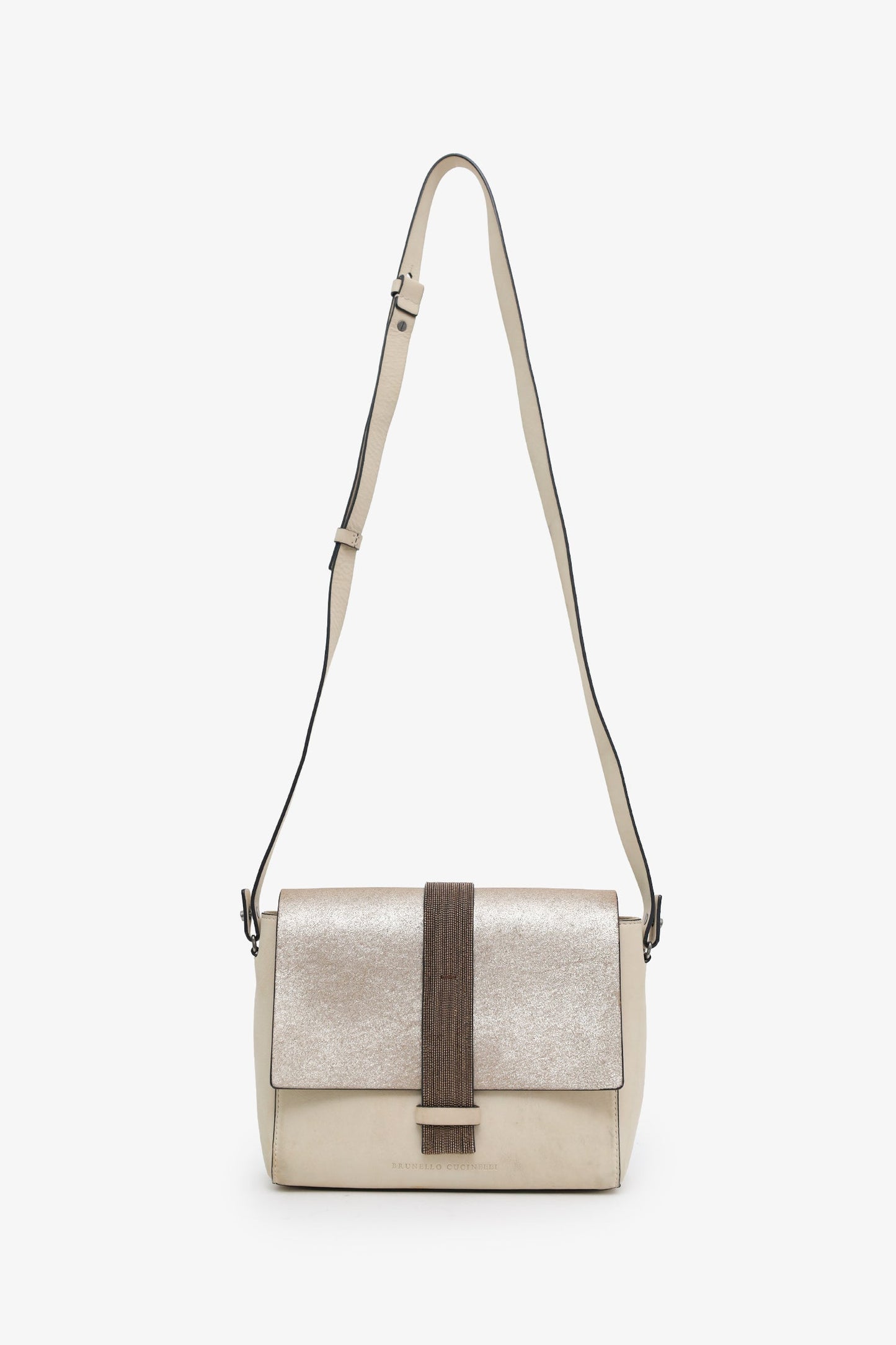 Brunello Cucinelli Cream Leather Monili Crossbody Bag