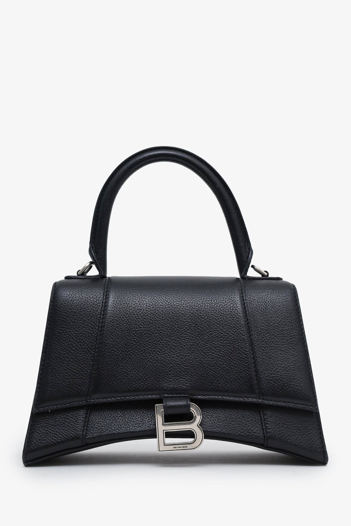 Balenciaga Black Leather Hourglass Small Top Handle Bag With Strap