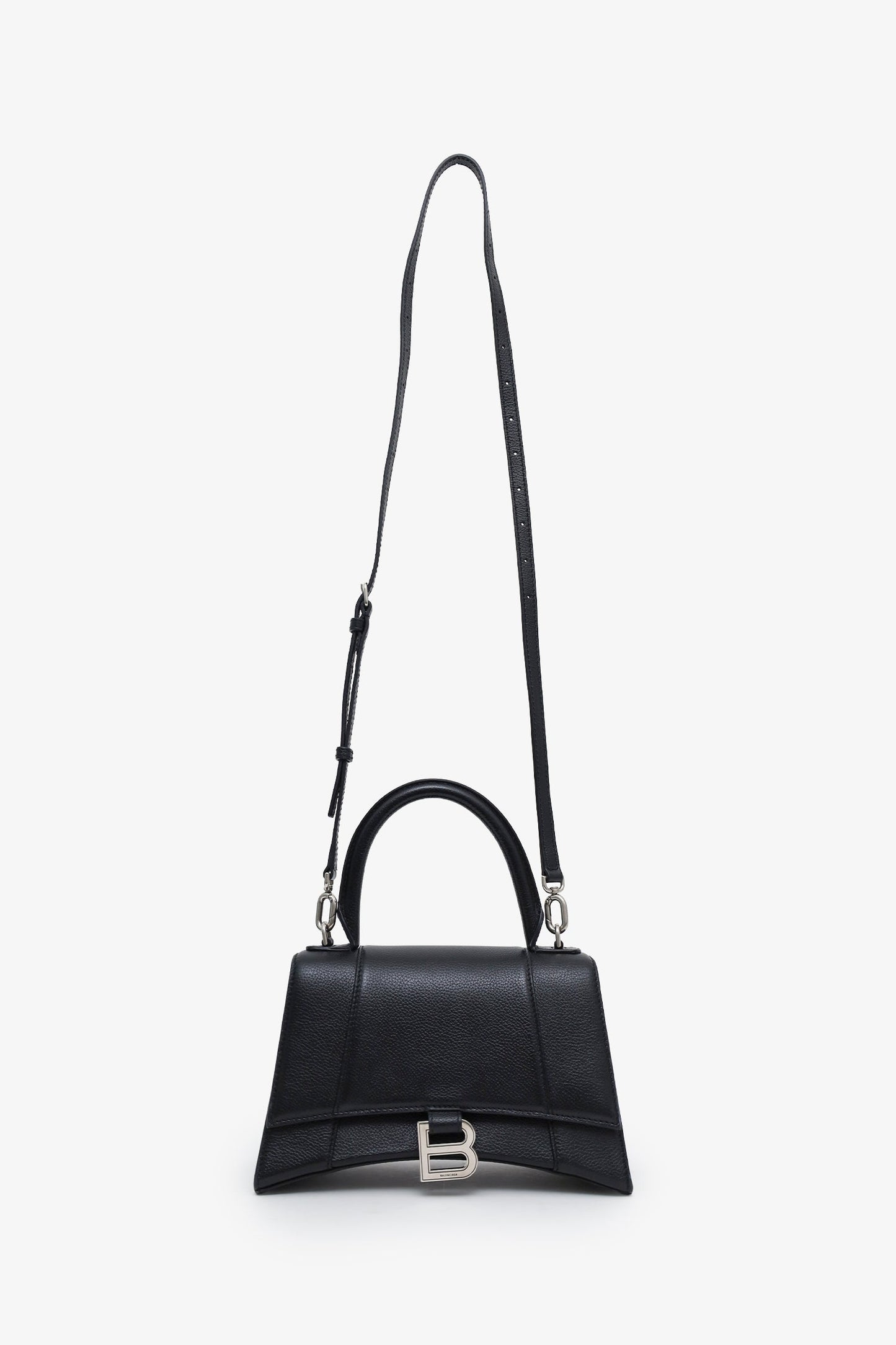 Balenciaga Black Leather Hourglass Small Top Handle Bag With Strap