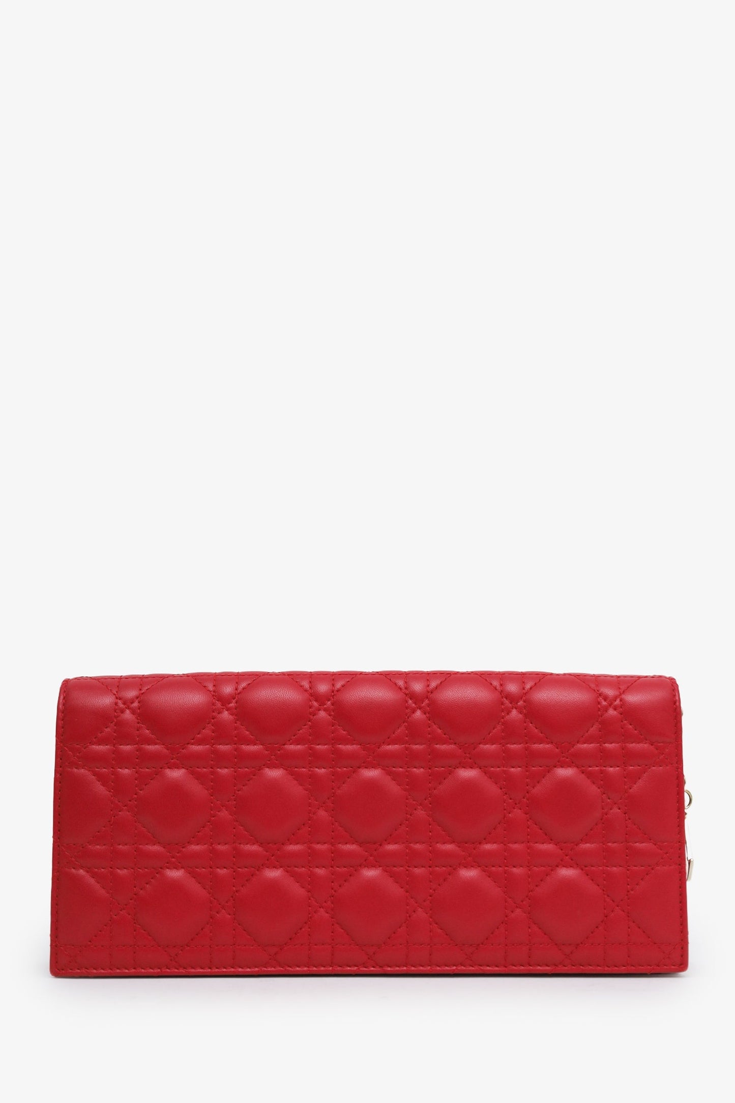 Christian Dior Red Leather Cannage Lady Dior Wallet On Chain