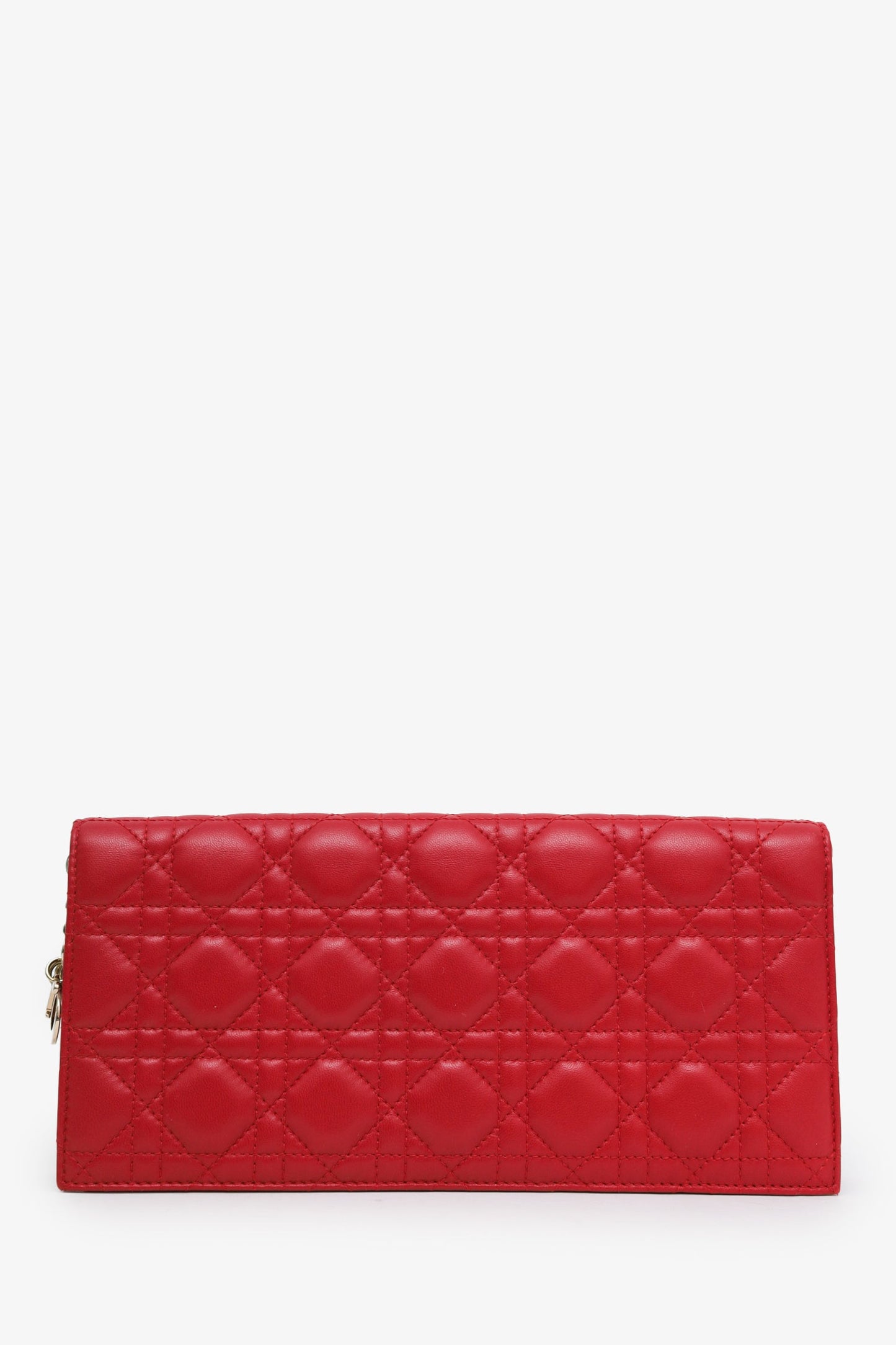 Christian Dior Red Leather Cannage Lady Dior Wallet On Chain