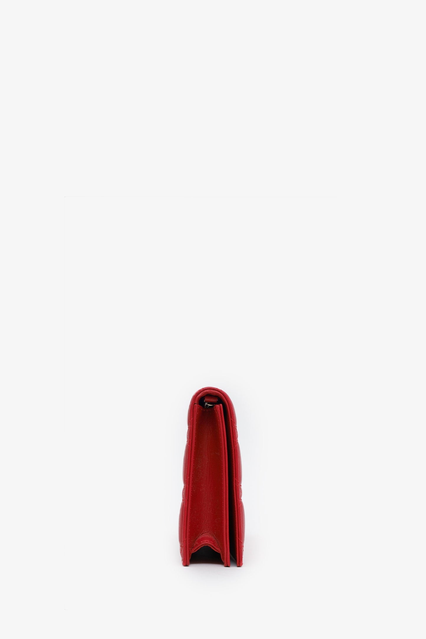Christian Dior Red Leather Cannage Lady Dior Wallet On Chain