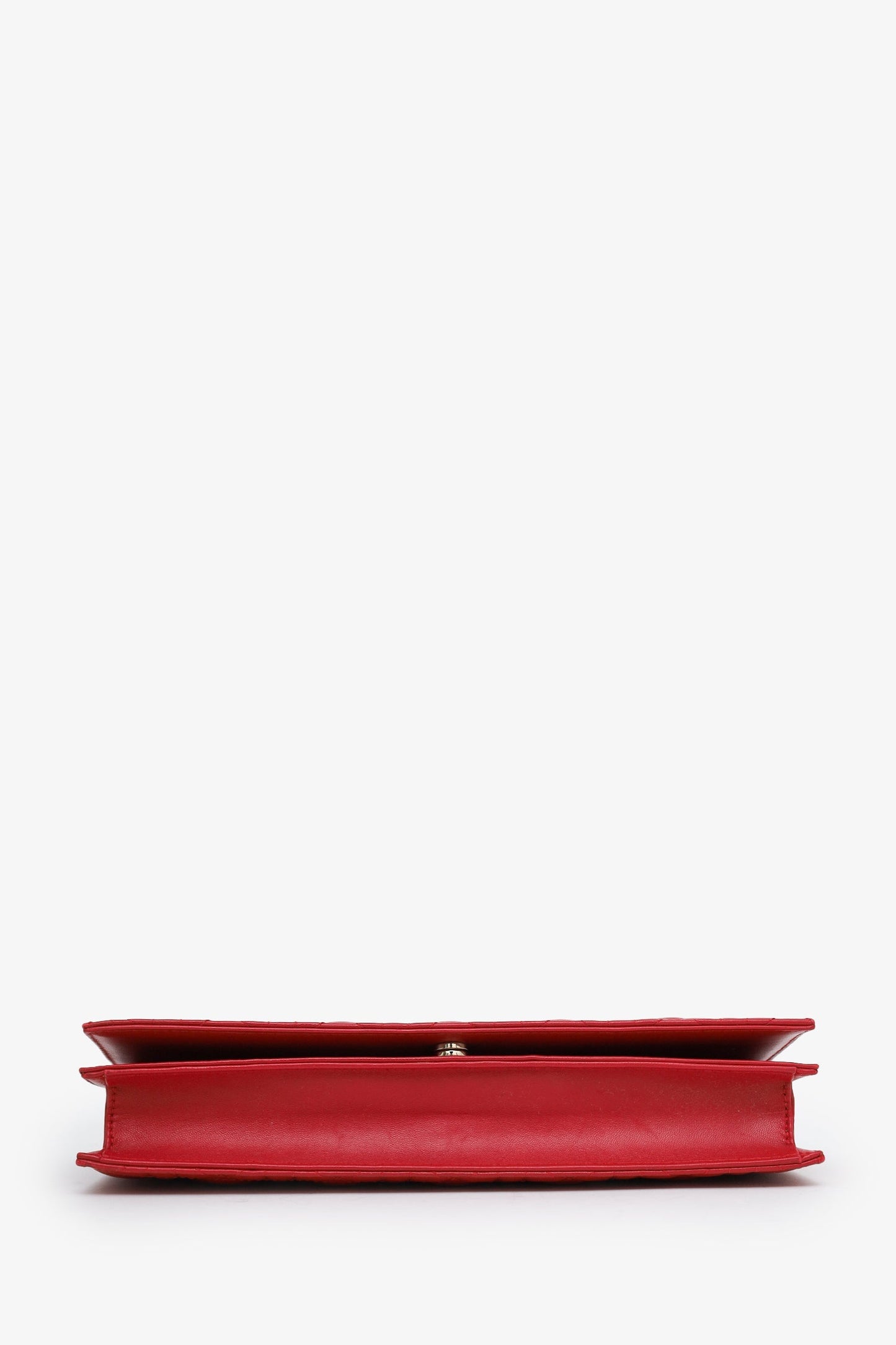 Christian Dior Red Leather Cannage Lady Dior Wallet On Chain