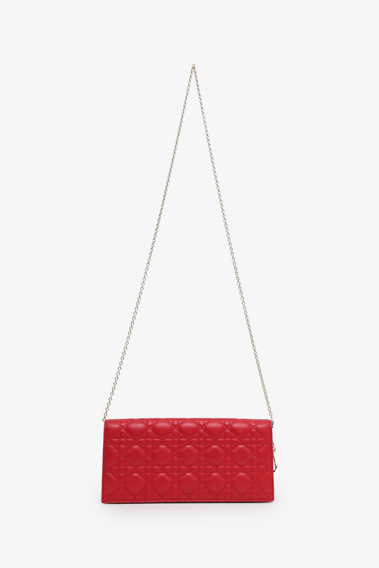 Christian Dior Red Leather Cannage Lady Dior Wallet On Chain