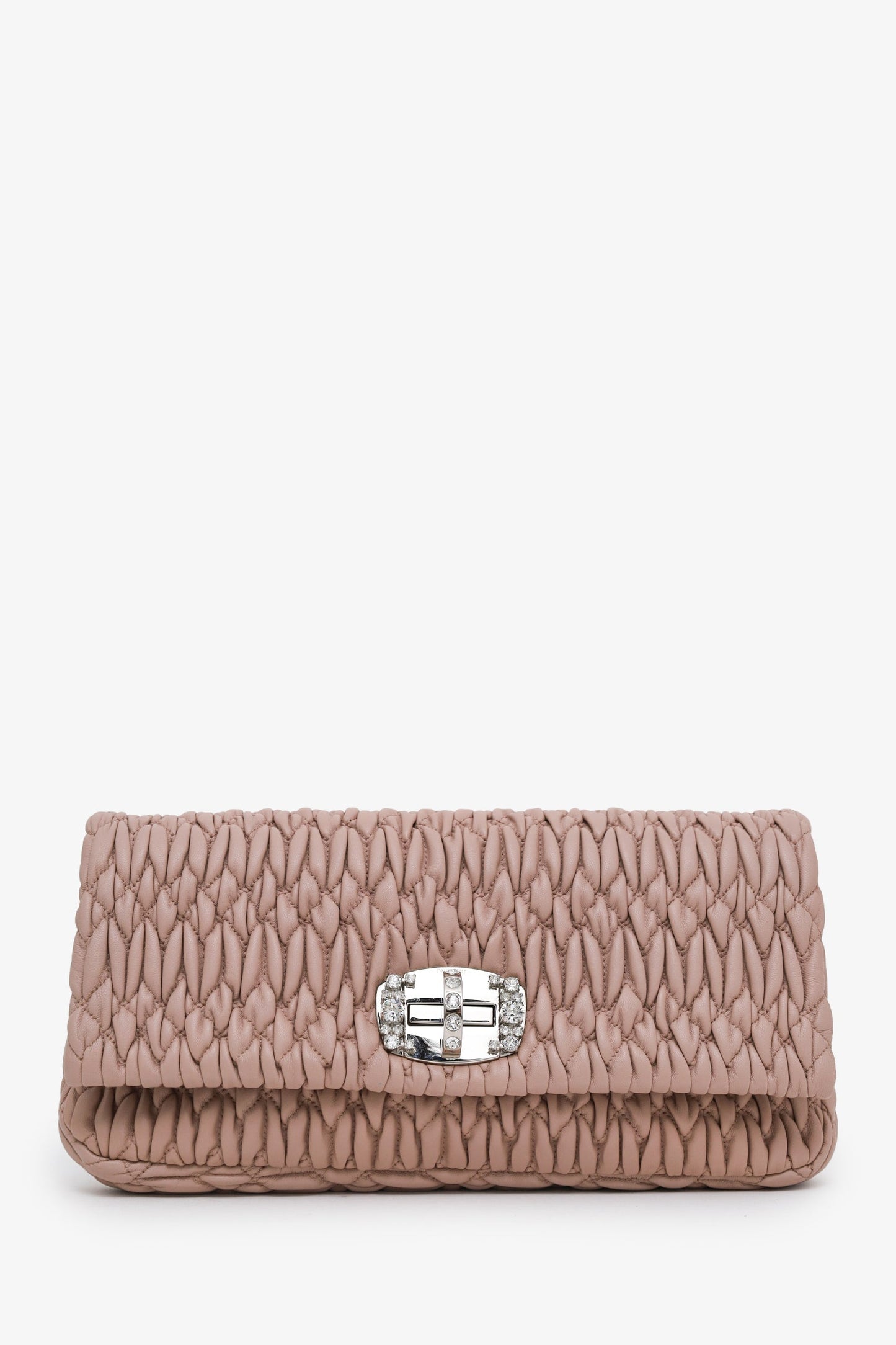 Miu Miu Pink Leather Matelasse Crystal Flap Shoulder Bag With Strap