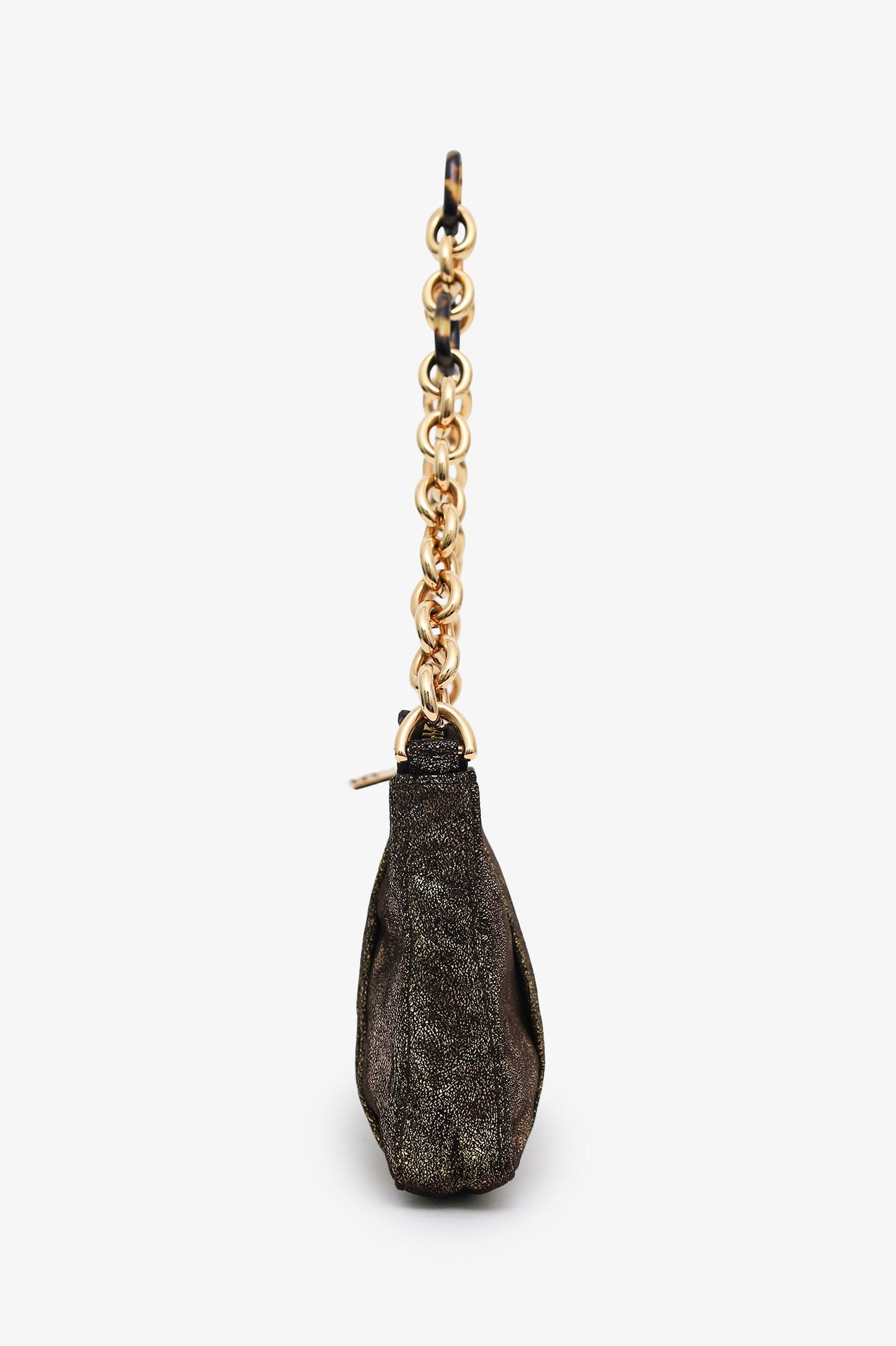 Fendi Gold Metallic Leather Baguette Shoulder Bag With Chain Strap