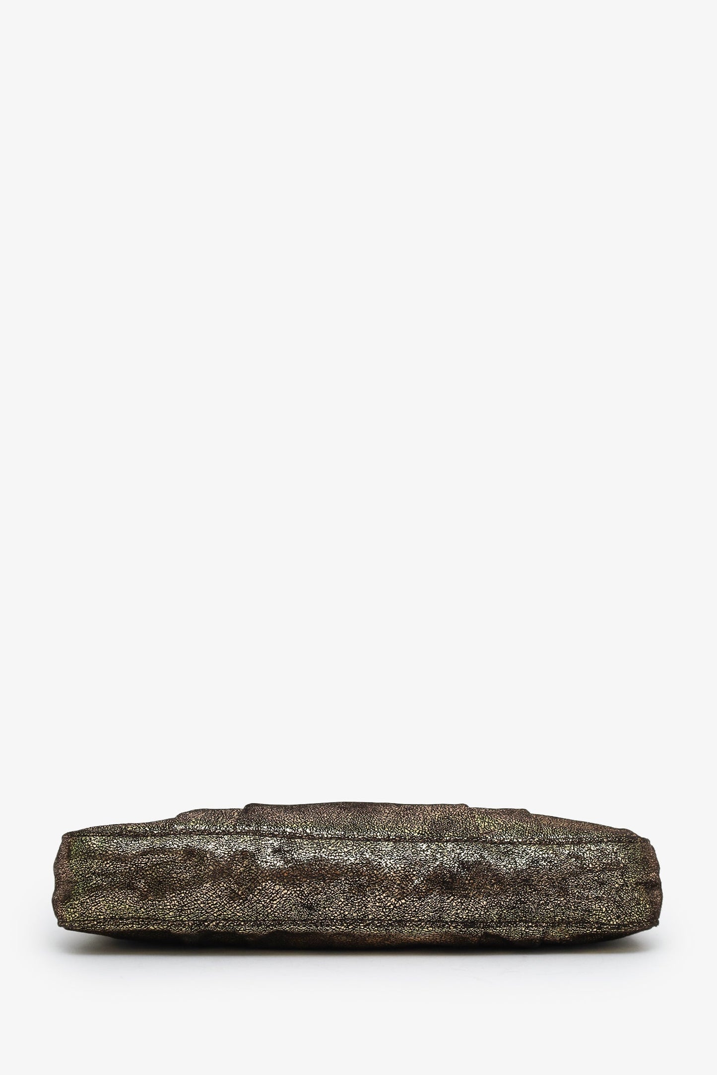 Fendi Gold Metallic Leather Baguette Shoulder Bag With Chain Strap