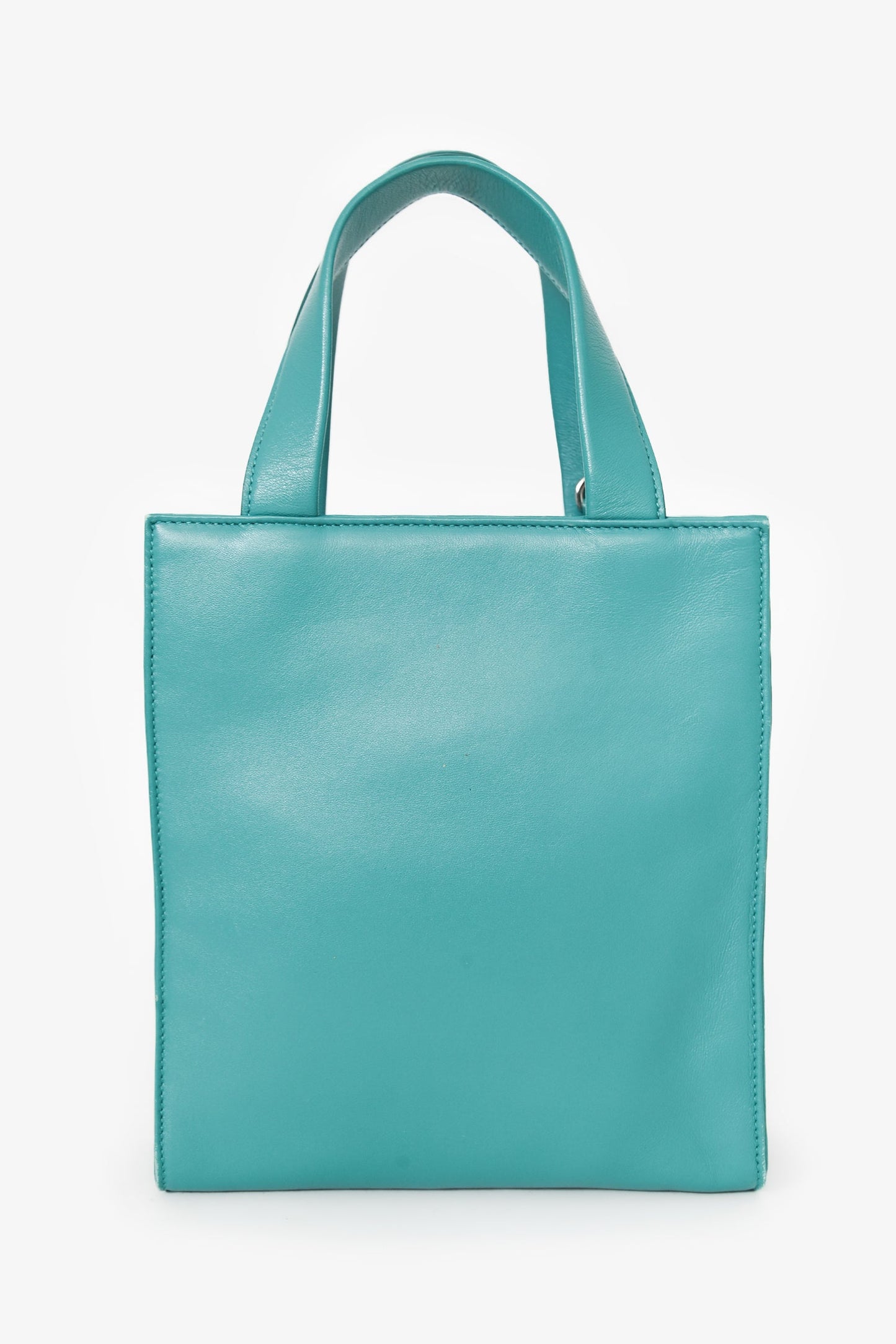 Prada Green Leather Triangle Logo Pouch Tote With Strap