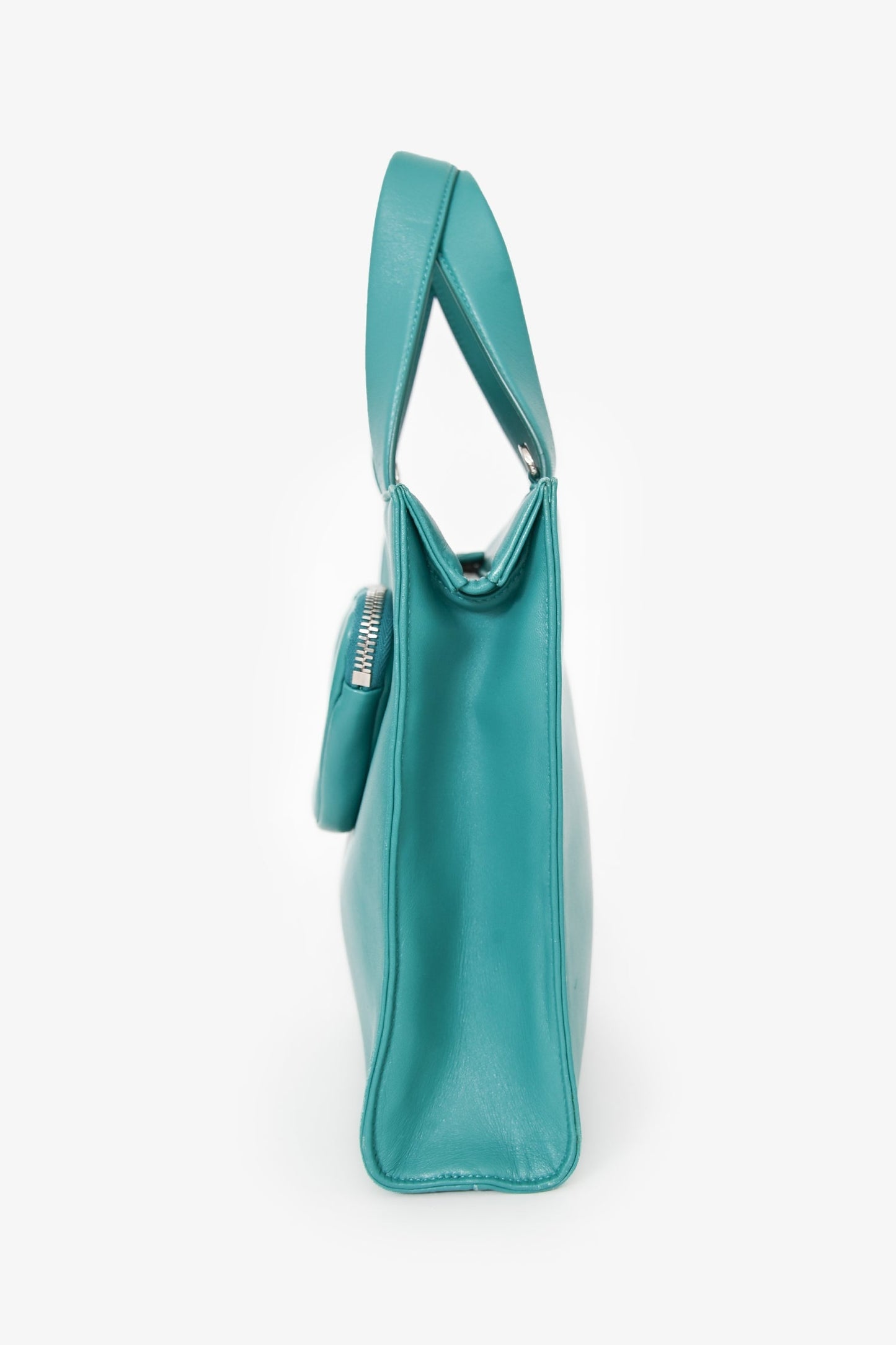 Prada Green Leather Triangle Logo Pouch Tote With Strap
