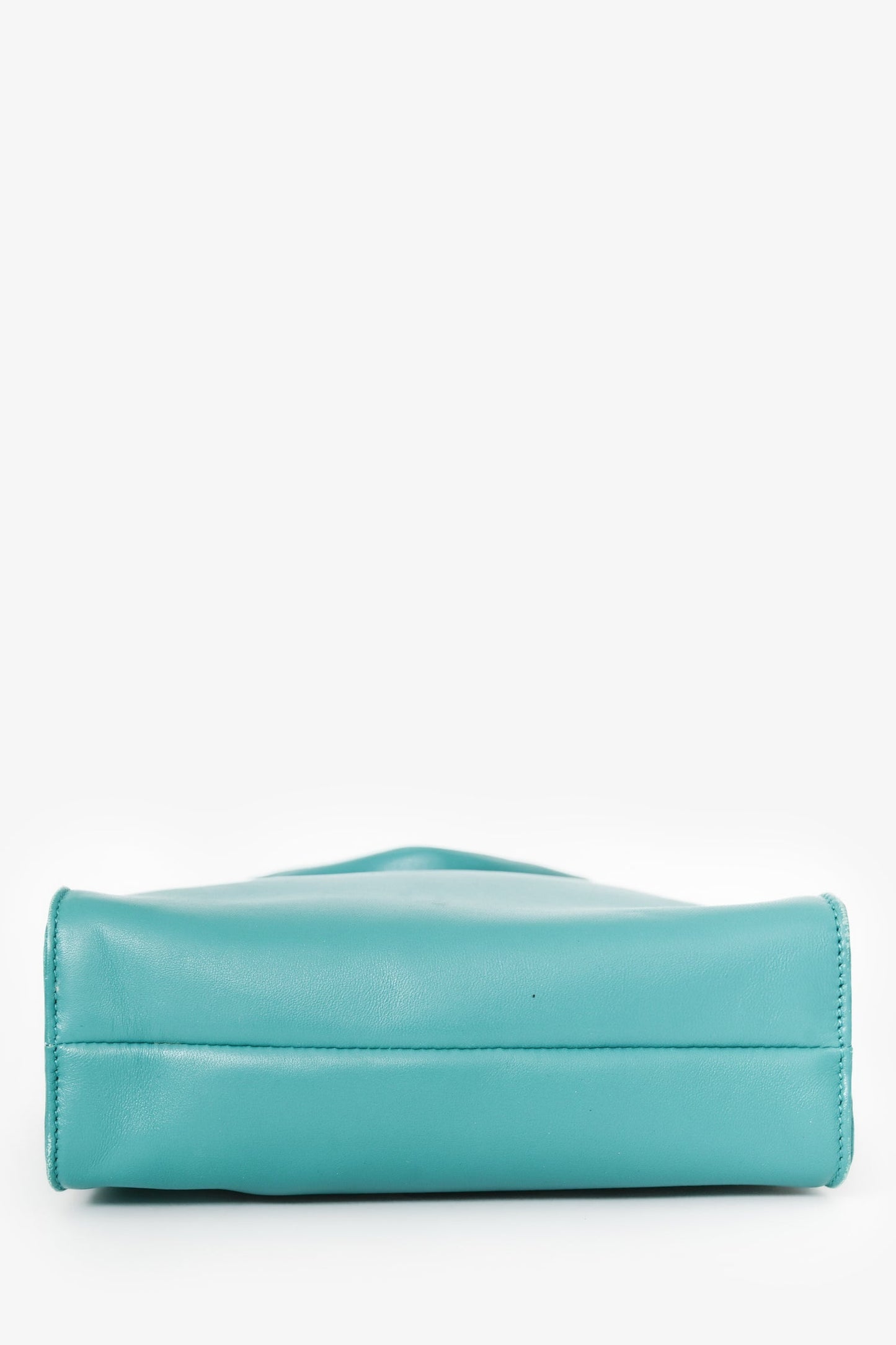 Prada Green Leather Triangle Logo Pouch Tote With Strap