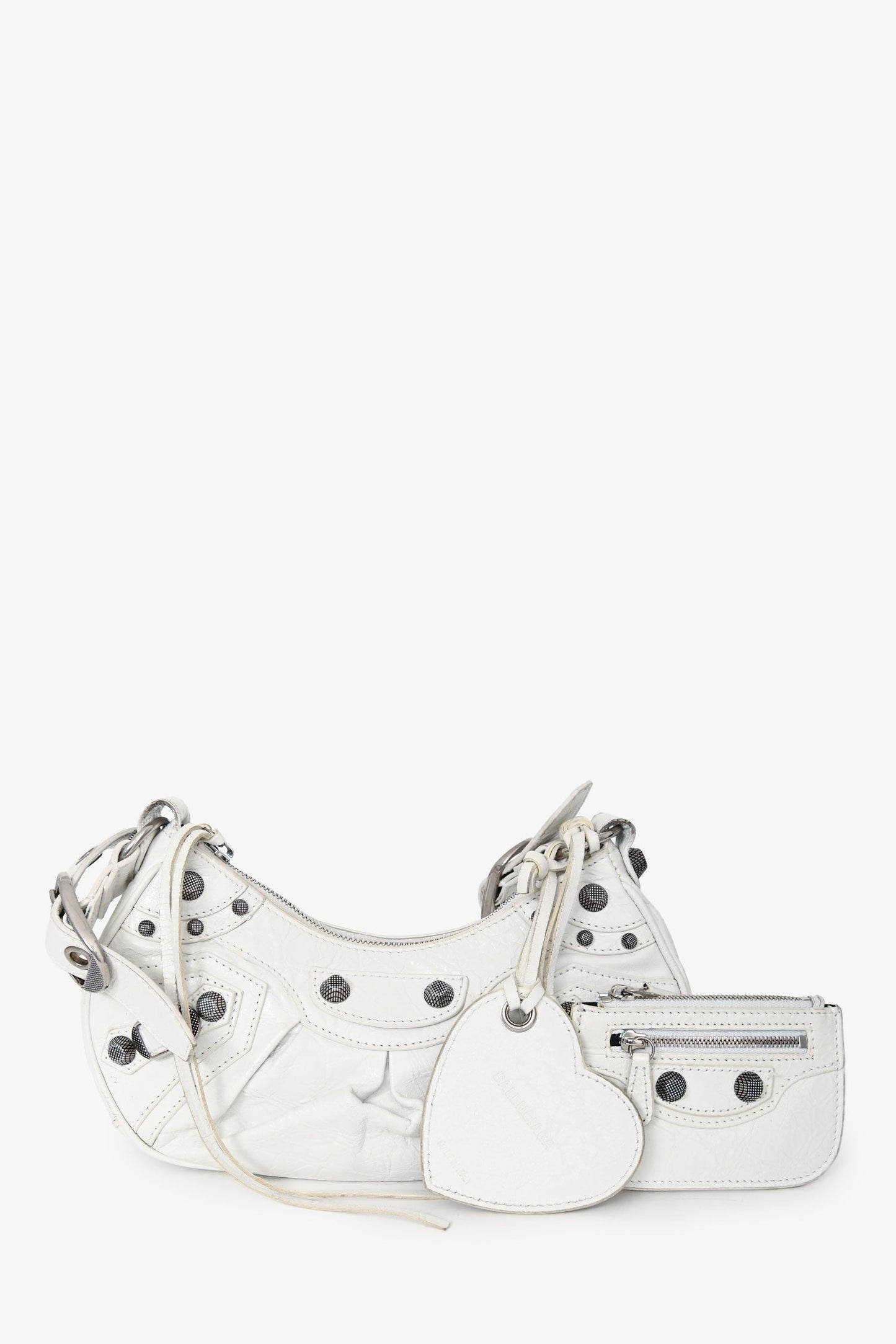 Balenciaga White Crankled Leather Le Cagole XS Crossbody
