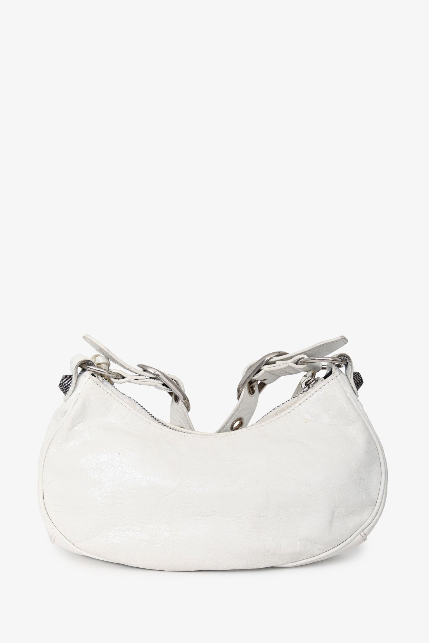 Balenciaga White Crankled Leather Le Cagole XS Crossbody