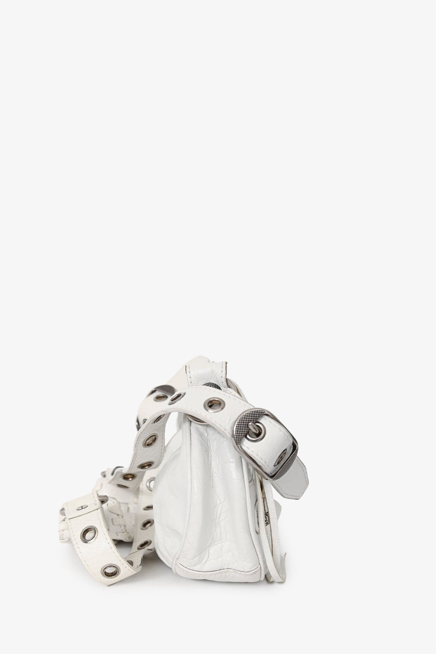 Balenciaga White Crankled Leather Le Cagole XS Crossbody
