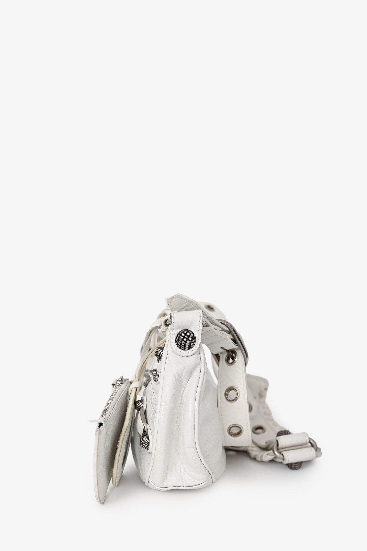 Balenciaga White Crankled Leather Le Cagole XS Crossbody
