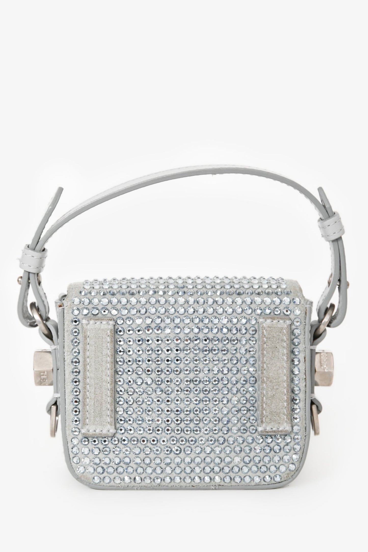 Off-White Grey Suede Swarovski Crystal Baby Binder Clip Bag