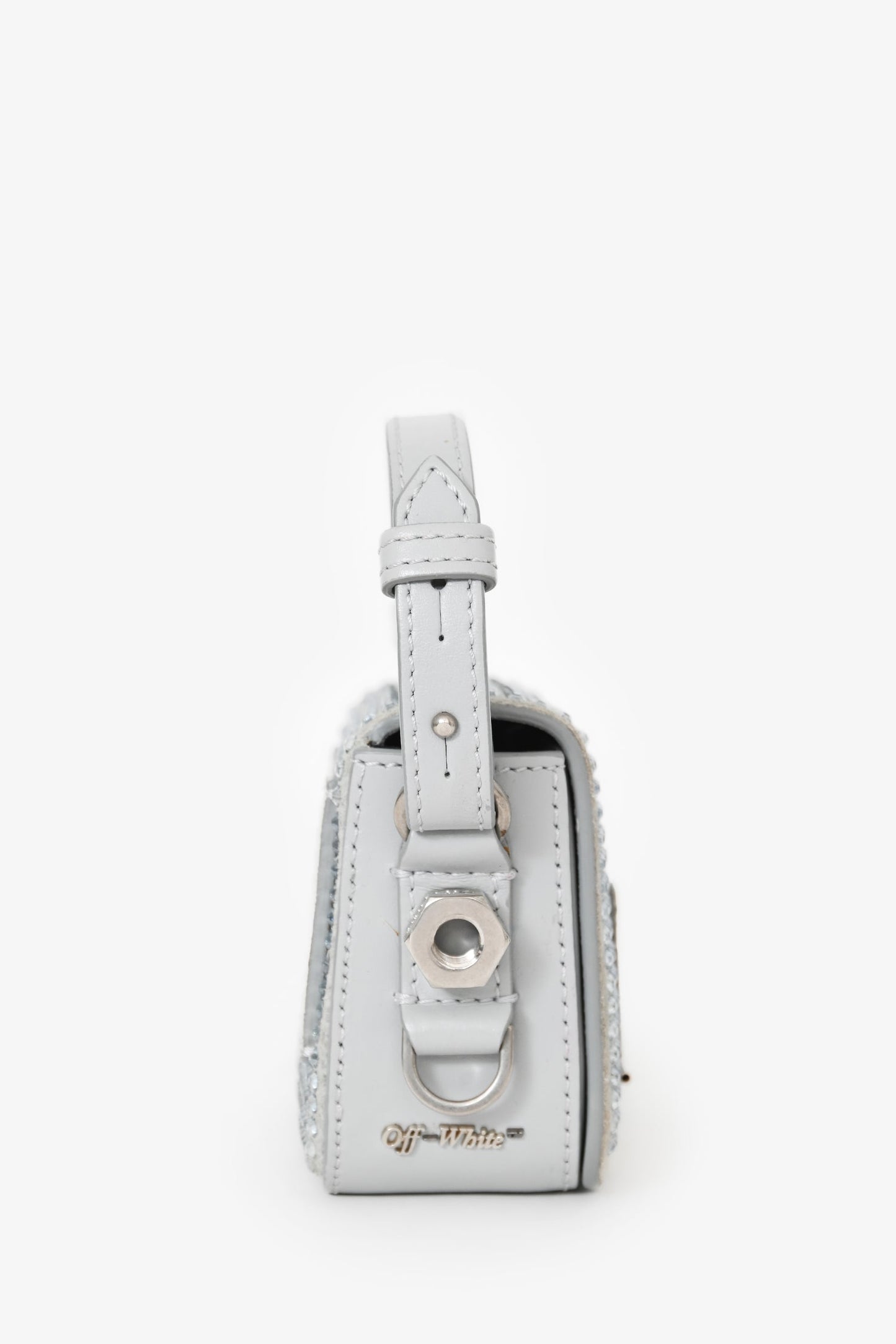Off-White Grey Suede Swarovski Crystal Baby Binder Clip Bag