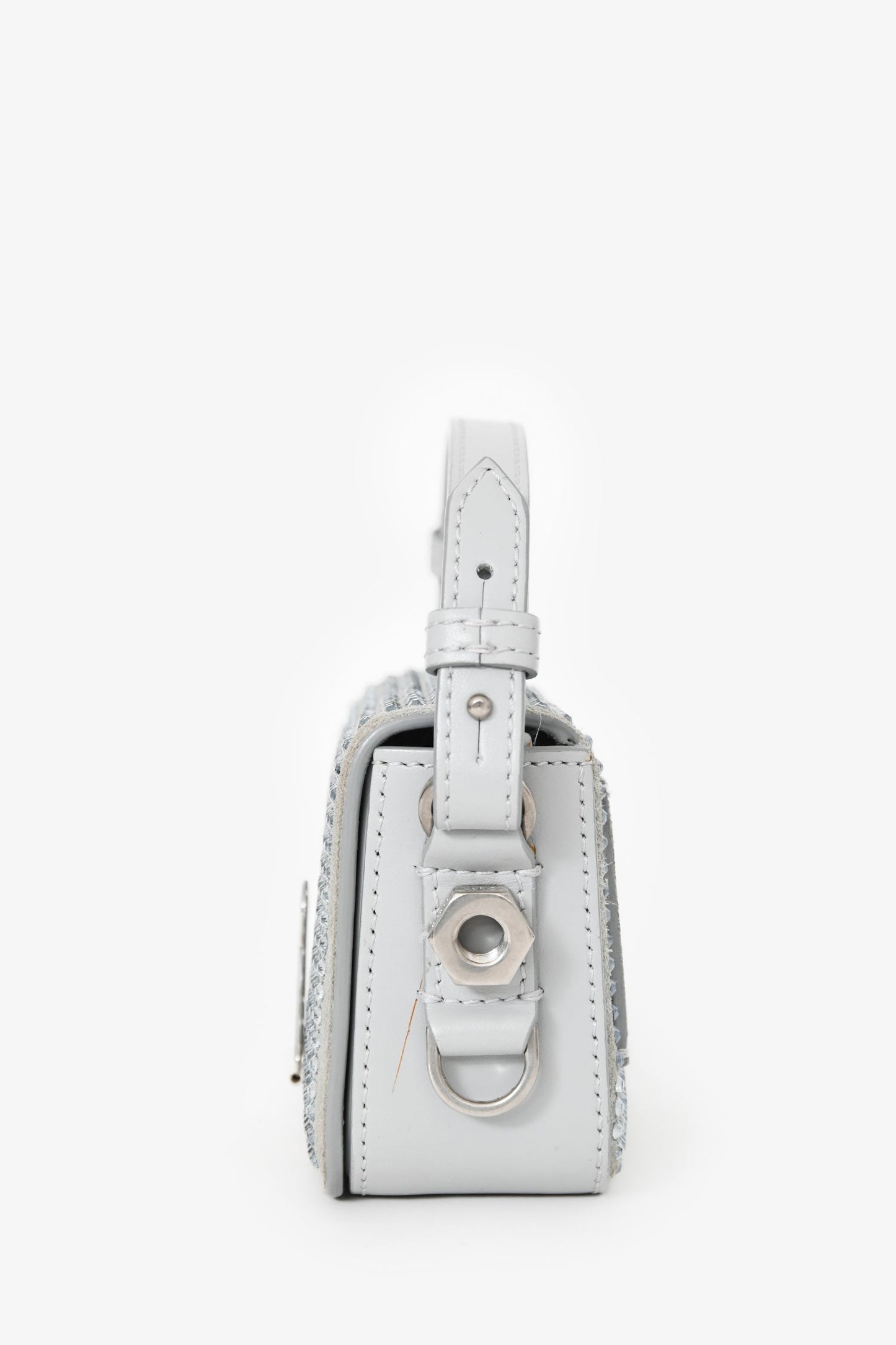Off-White Grey Suede Swarovski Crystal Baby Binder Clip Bag