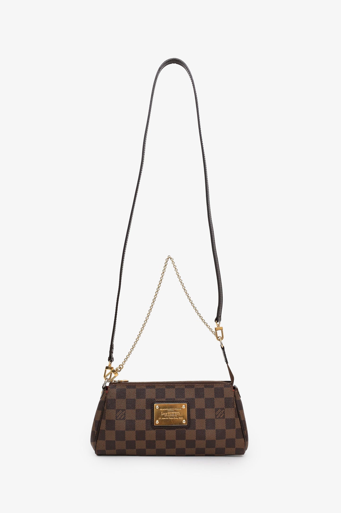 Louis Vuitton Damier Ebene Eva Pochette Bag With Crossbody Strap