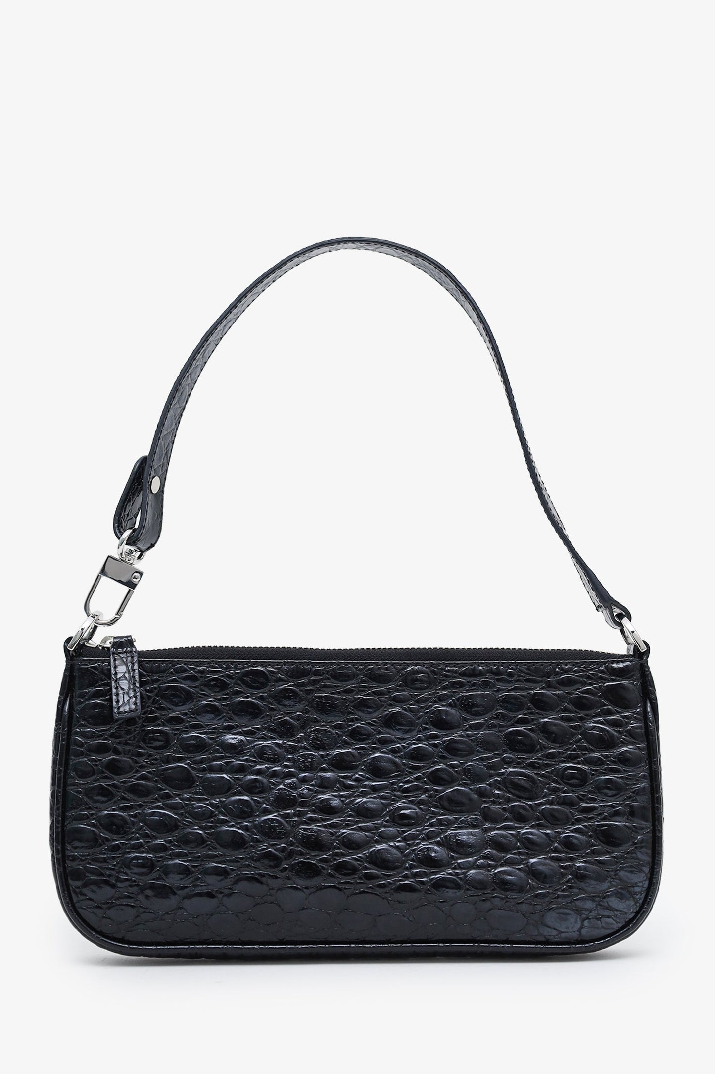 By Far Black Croc Embossed Rachel Leather Shoulder Bag