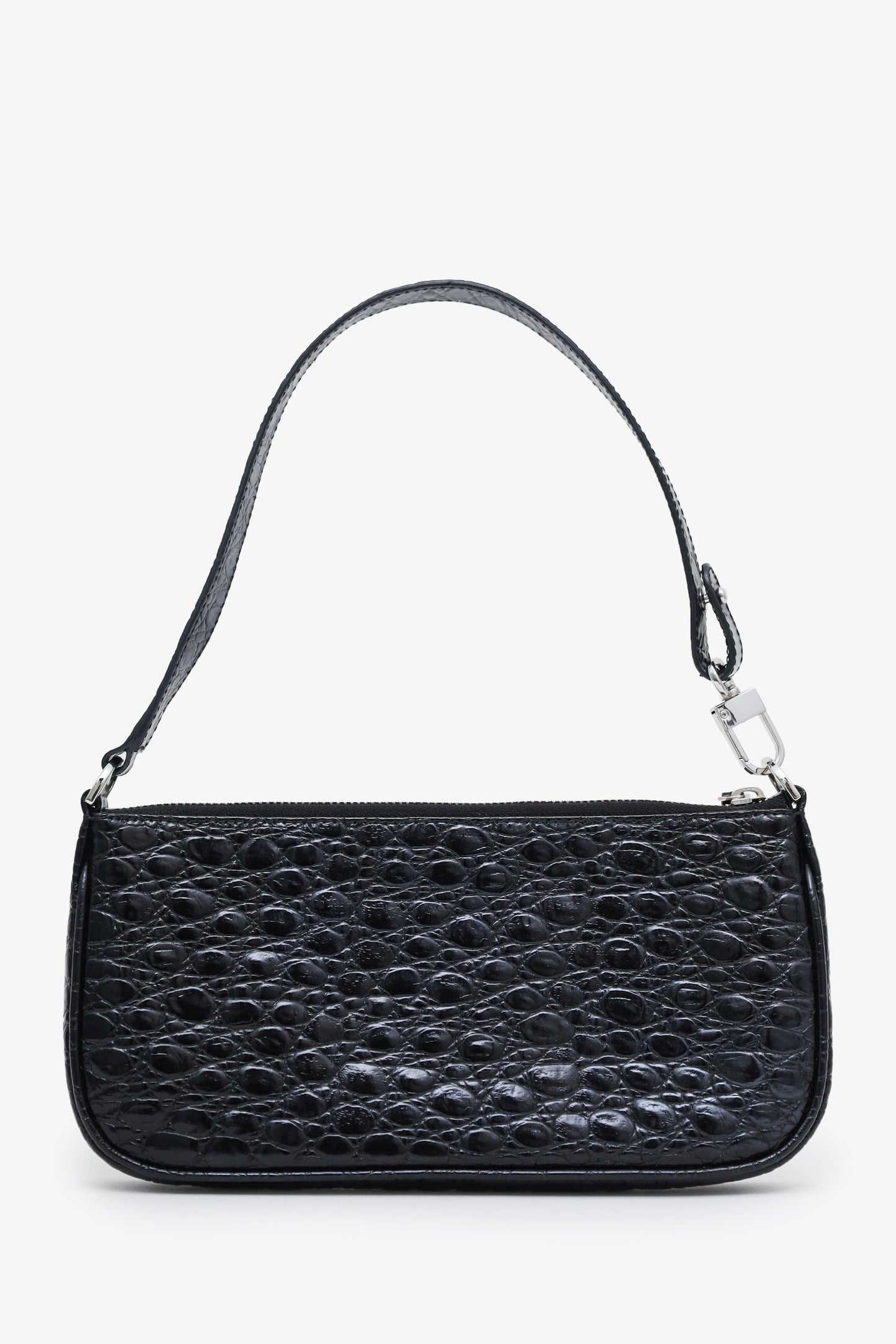 By Far Black Croc Embossed Rachel Leather Shoulder Bag