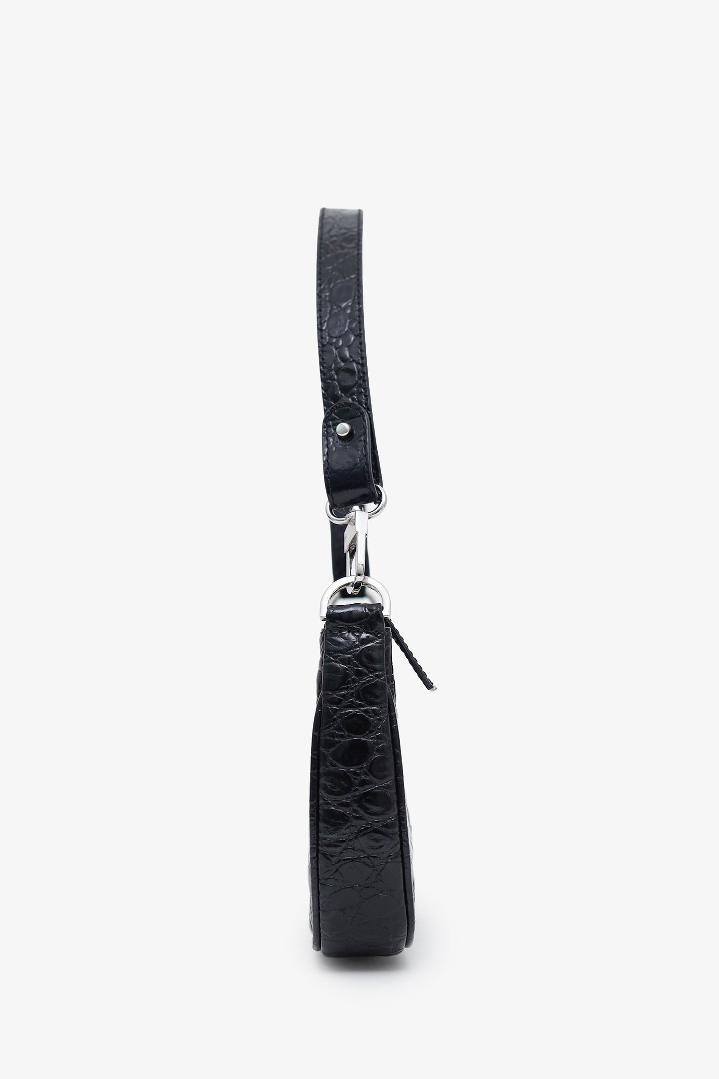 By Far Black Croc Embossed Rachel Leather Shoulder Bag