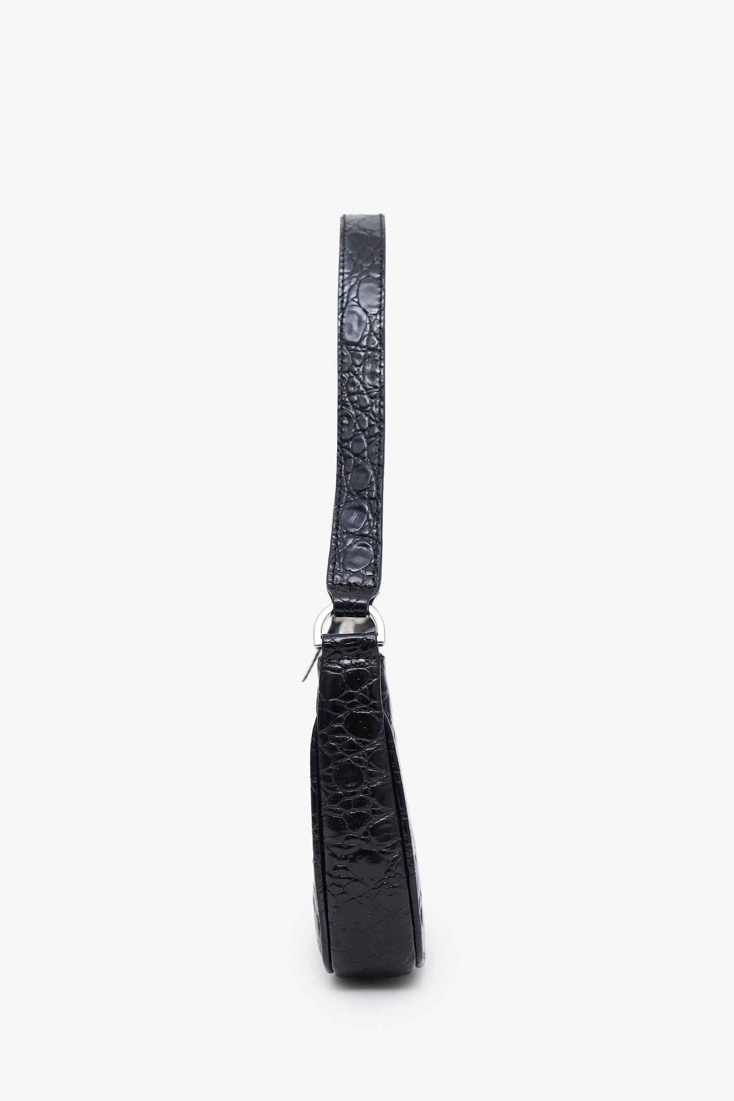By Far Black Croc Embossed Rachel Leather Shoulder Bag