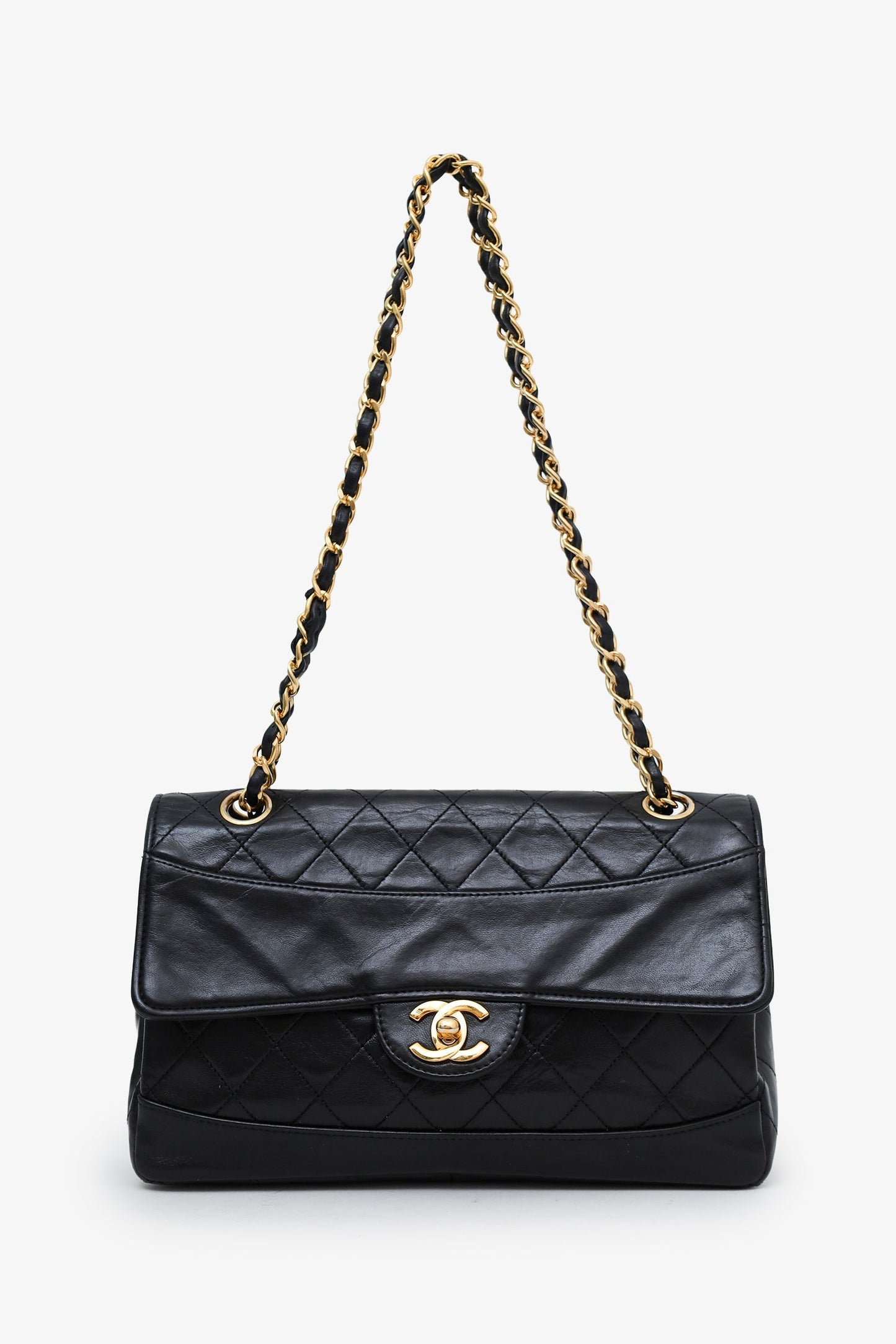 Chanel™ 1989 Black Lambskin Single Flap Shoulder Bag