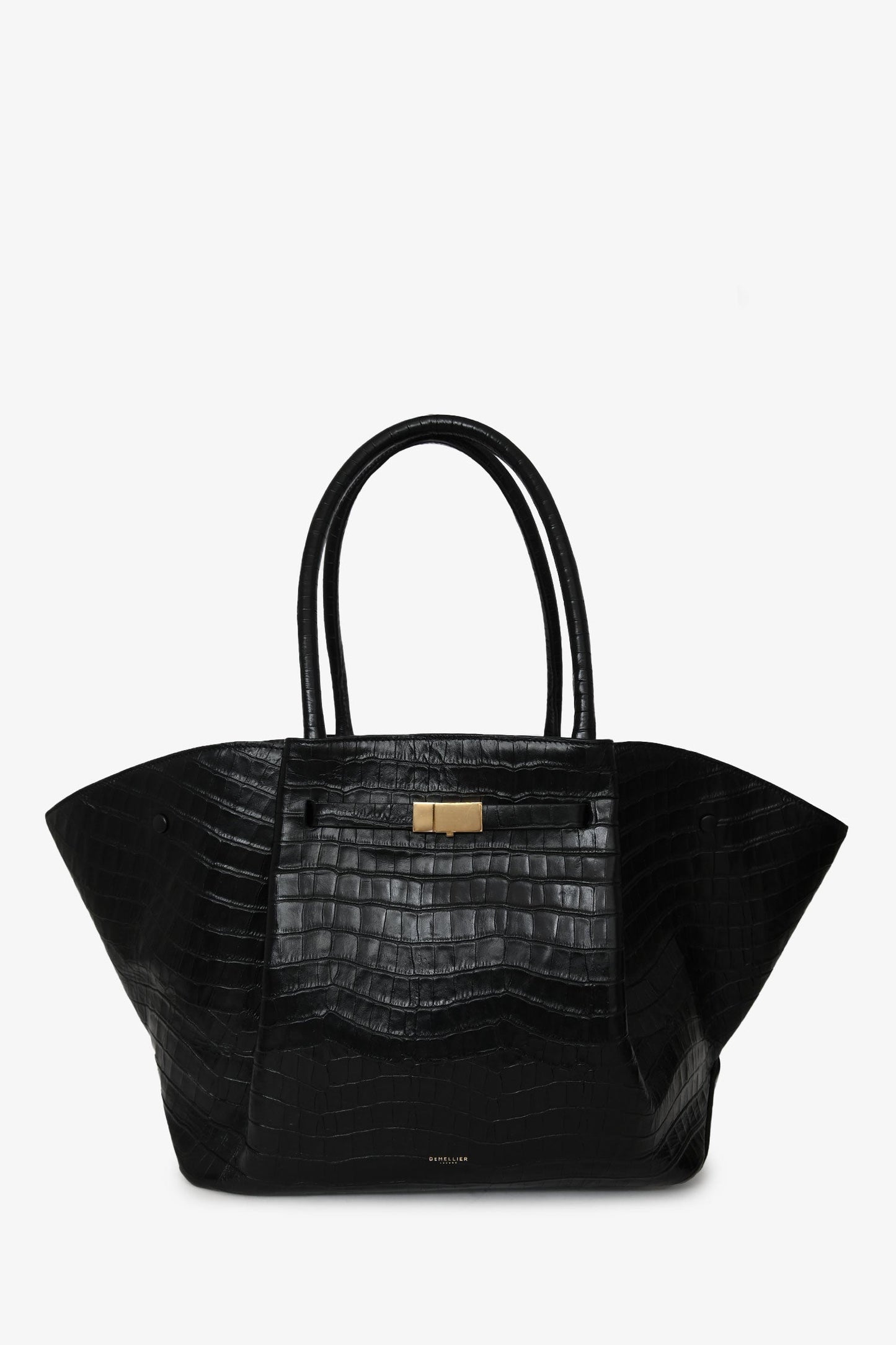 Demellier Black Croc Embossed Leather 'New York' Tote Bag