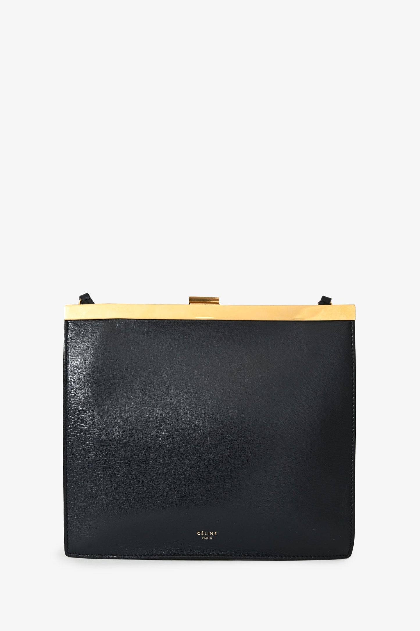 Celine Black Leather Small Clasp Shoulder Bag