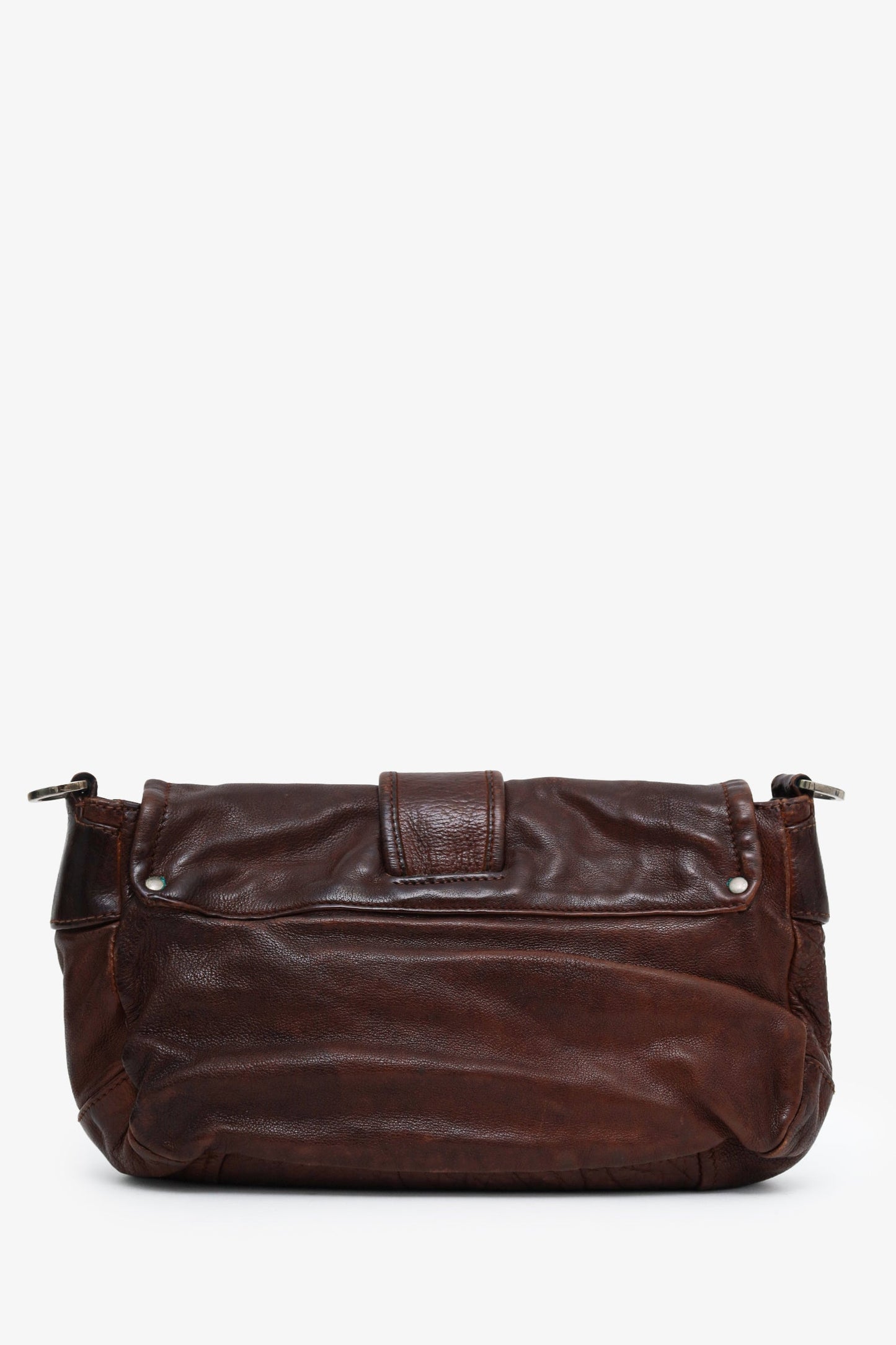 Prada Brown Leather Tessuto Buckle Flap Canvas Strap Bag